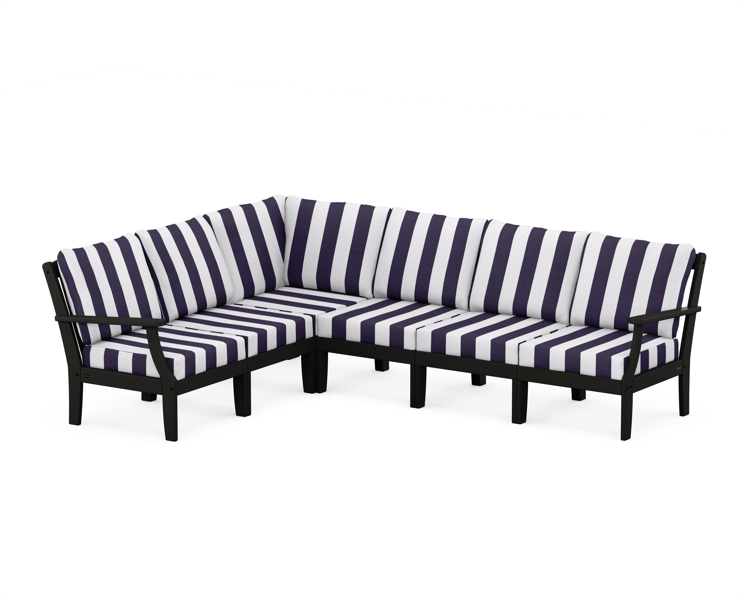 Yacht Club Modular 6-Piece Deep Seating Set in Charcoal Black / Cabana Stripe Navy