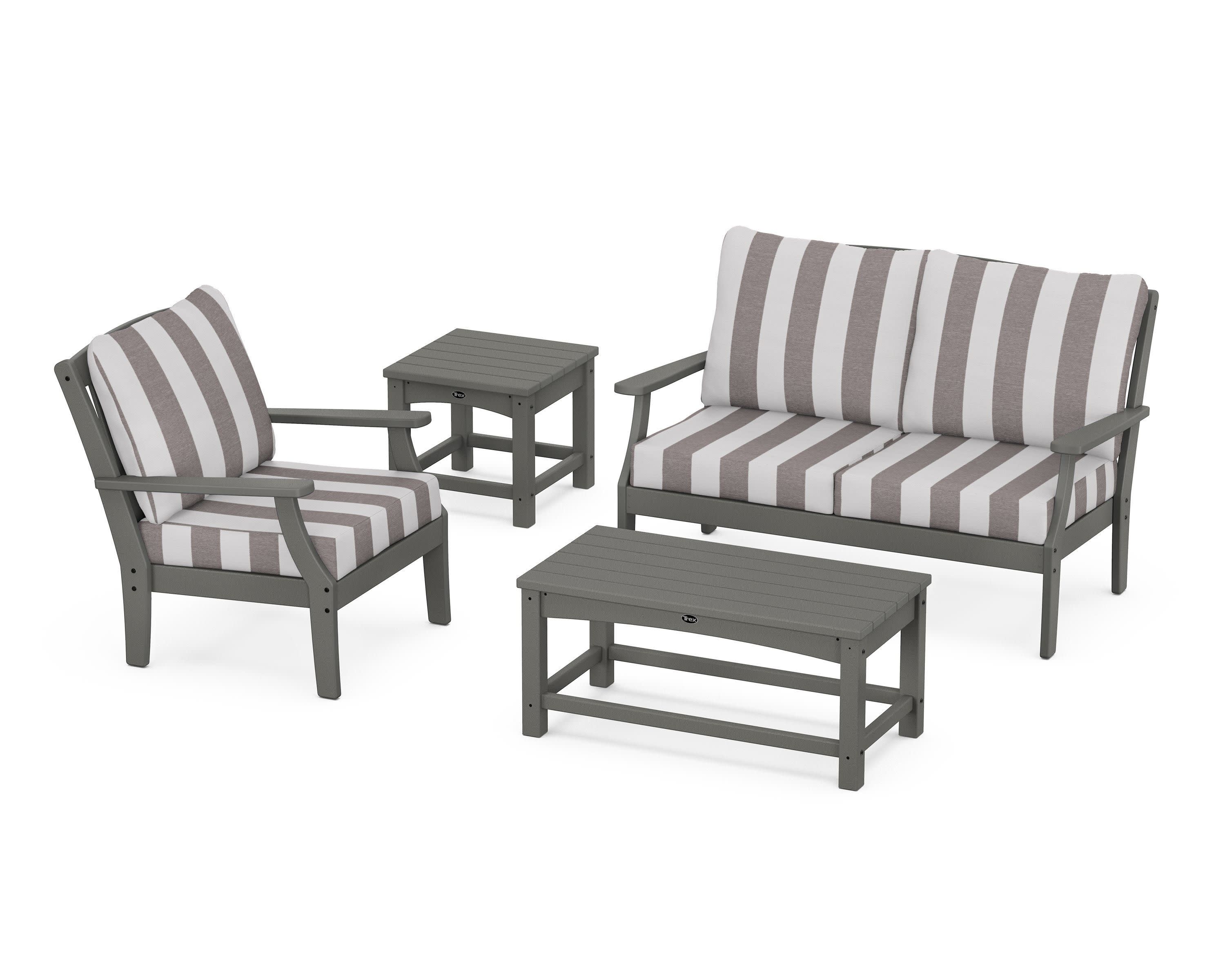 Yacht Club 4-Piece Deep Seating Set in Stepping Stone / Cabana Stripe Grey Mist