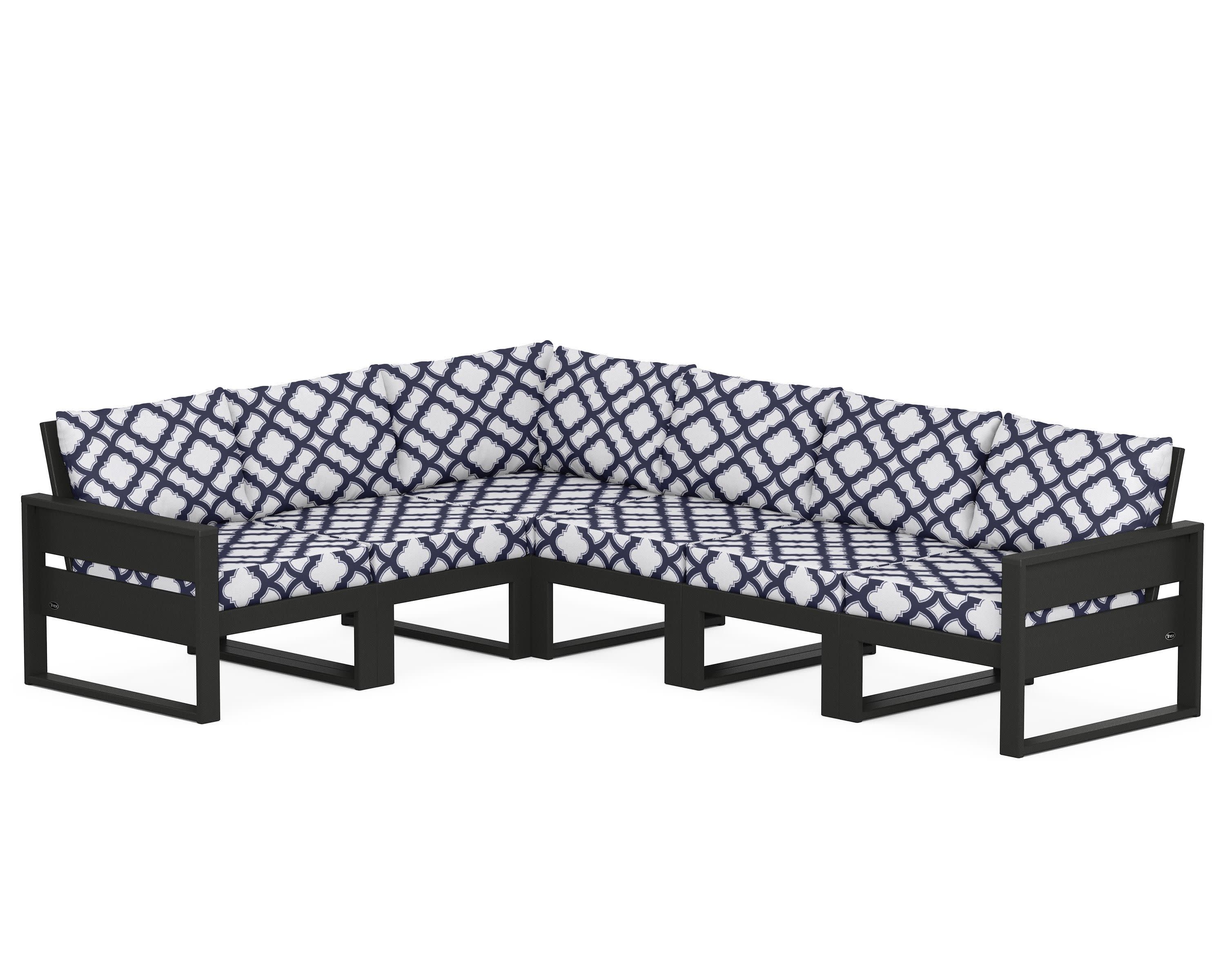 Eastport 6-Piece Sectional in Charcoal Black / Trellis Navy