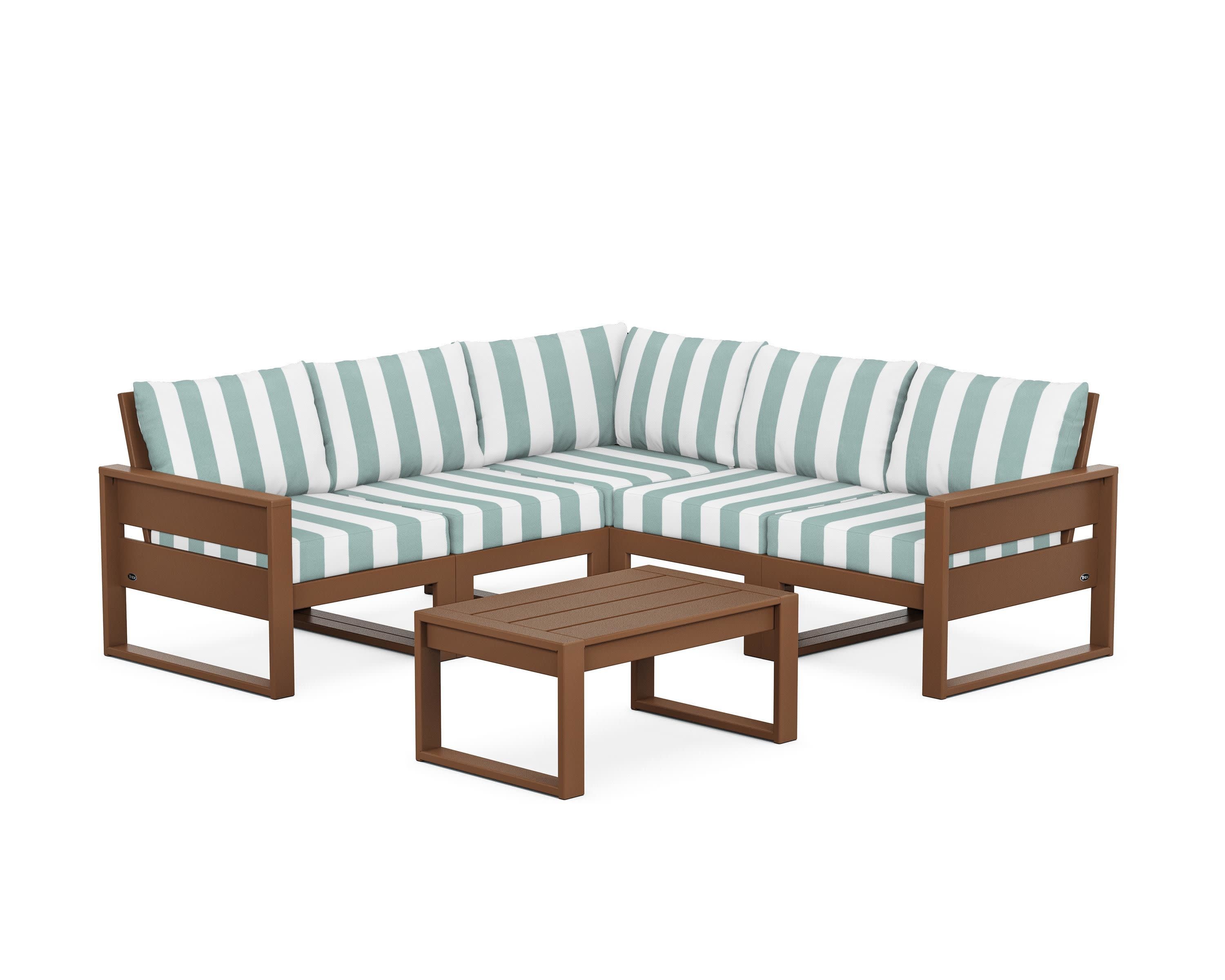 Eastport 6-Piece Deep Seating Sectional + Coffee Table Set in Tree House / Cabana Stripe Glacier Spa