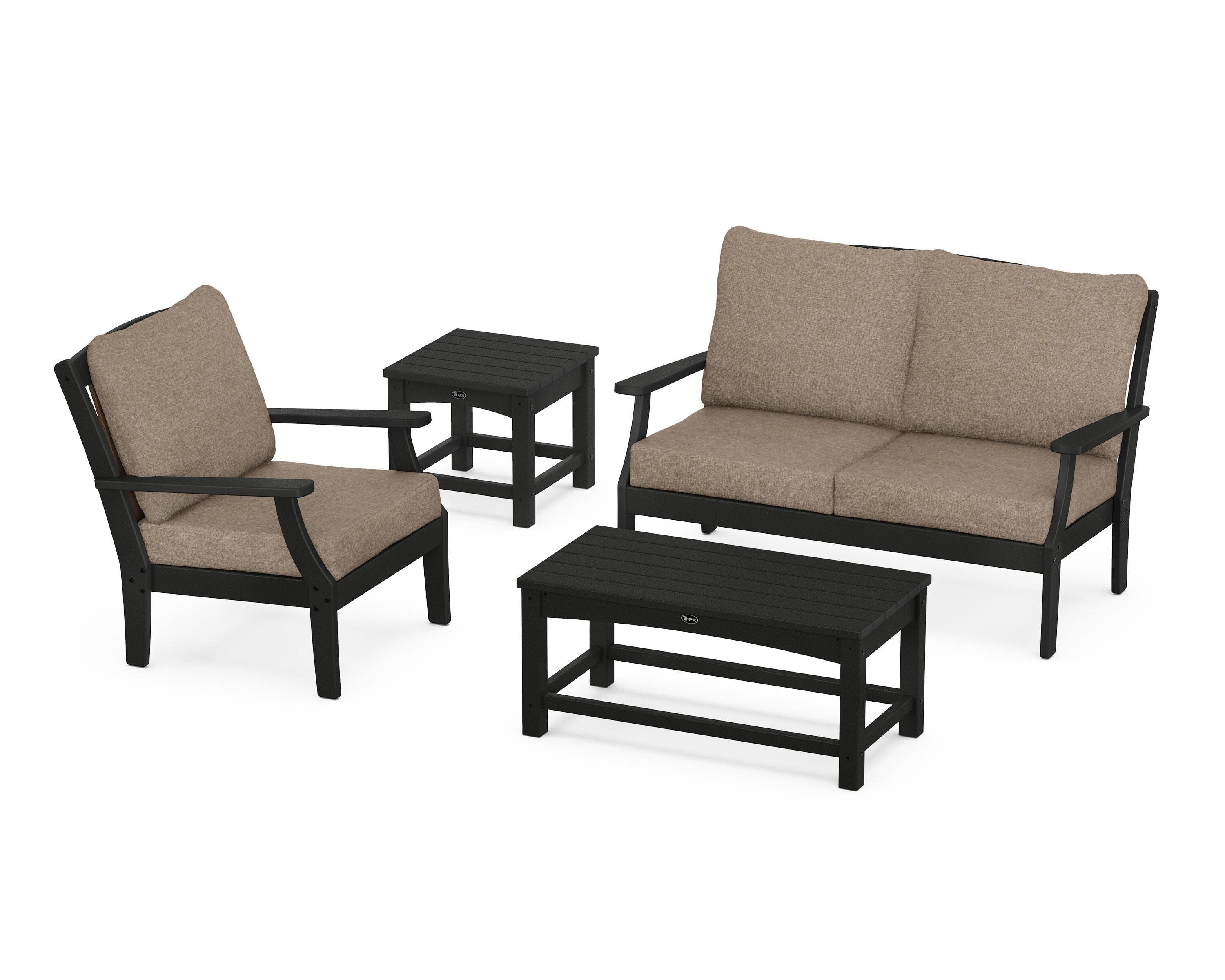 Yacht Club 4-Piece Deep Seating Set in Charcoal Black / Spiced Burlap
