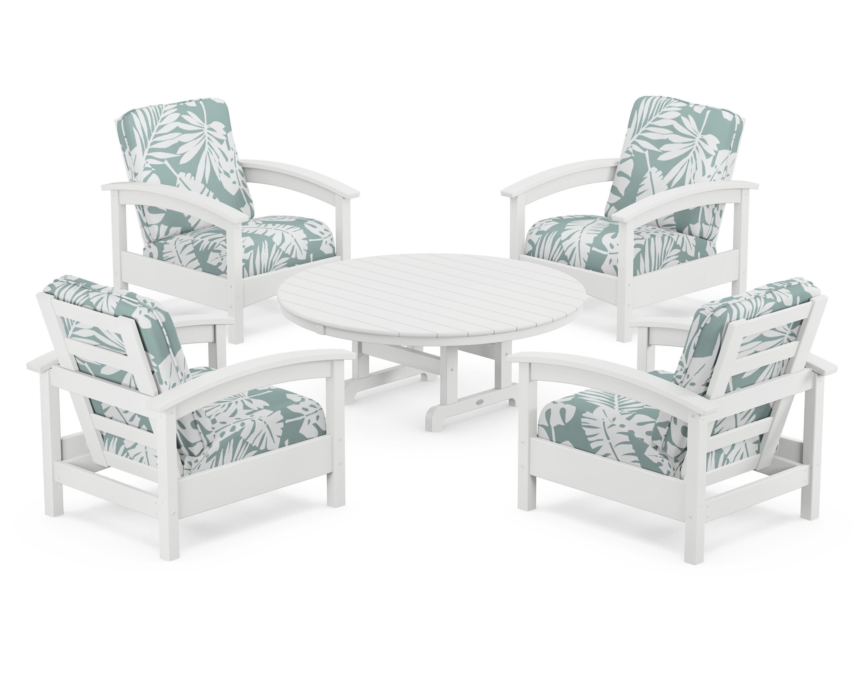 Rockport 5-Piece Deep Seating Set in Classic White / Leaf Glacier Spa