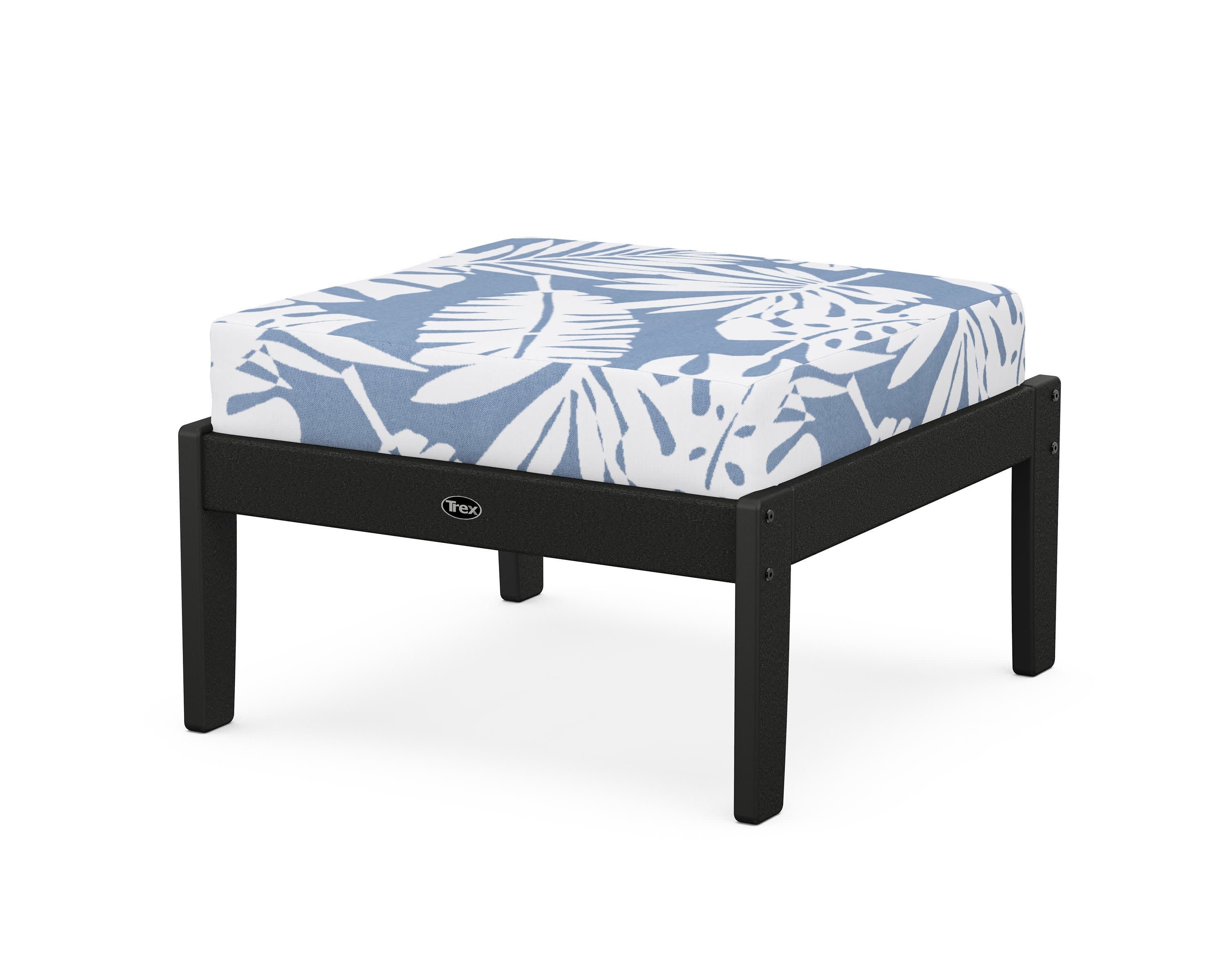 Yacht Club Deep Seating Ottoman in Charcoal Black / Leaf Sky Blue