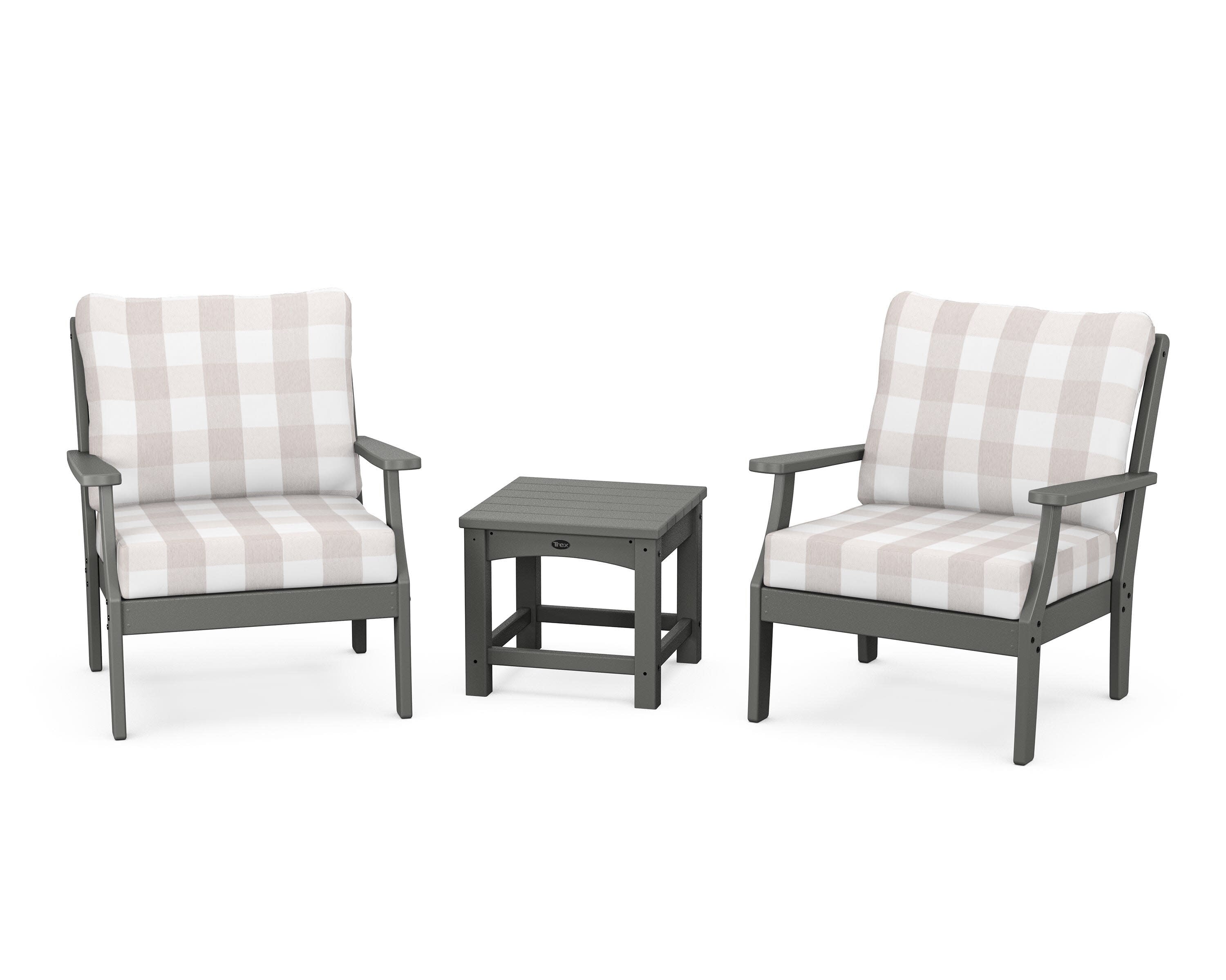 Yacht Club 3-Piece Deep Seating Set in Stepping Stone / Buffalo Plaid Dune Burlap