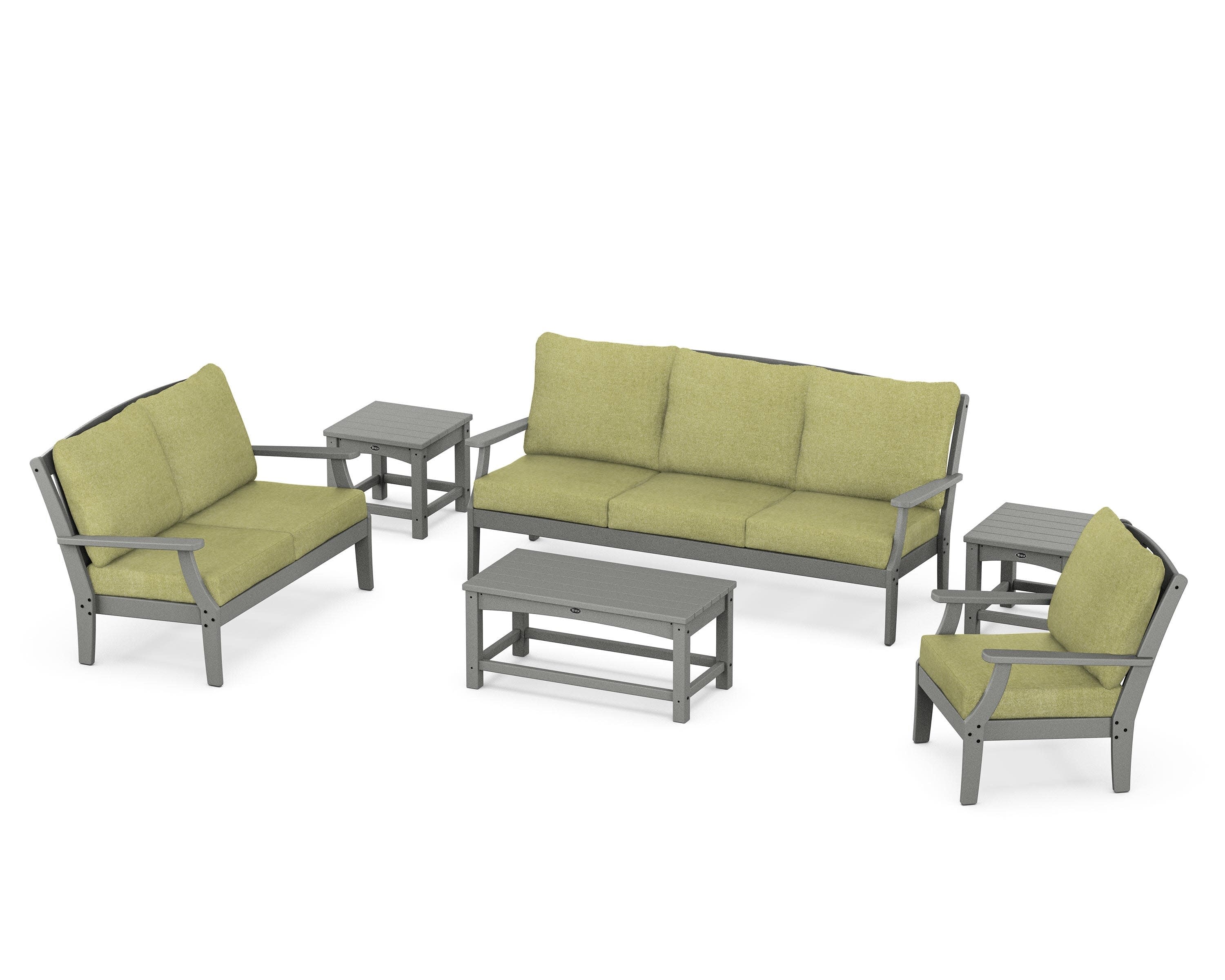 Yacht Club 6-Piece Deep Seating Set in Stepping Stone / Chartreuse Boucle