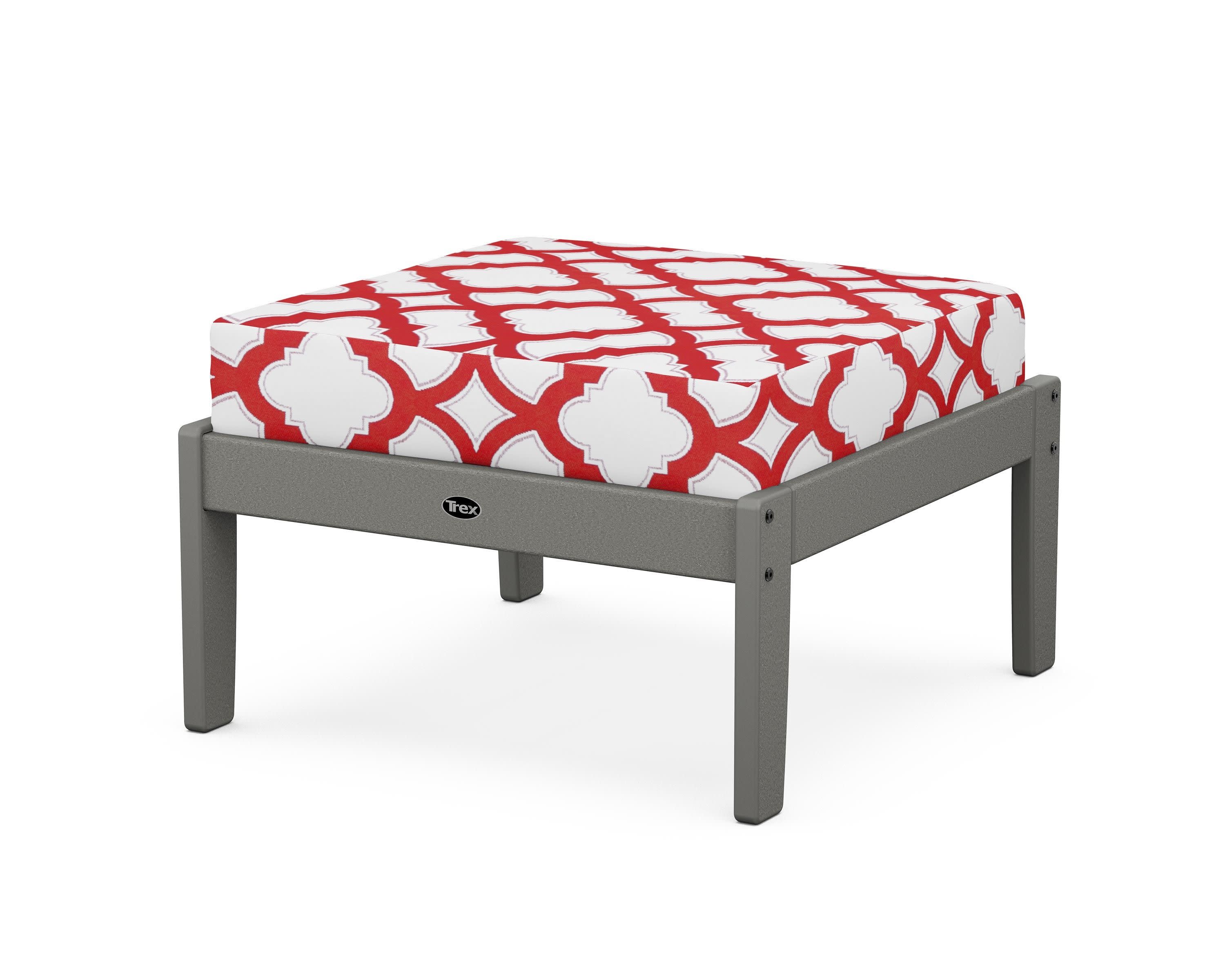 Yacht Club Deep Seating Ottoman in Stepping Stone / Trellis Crimson