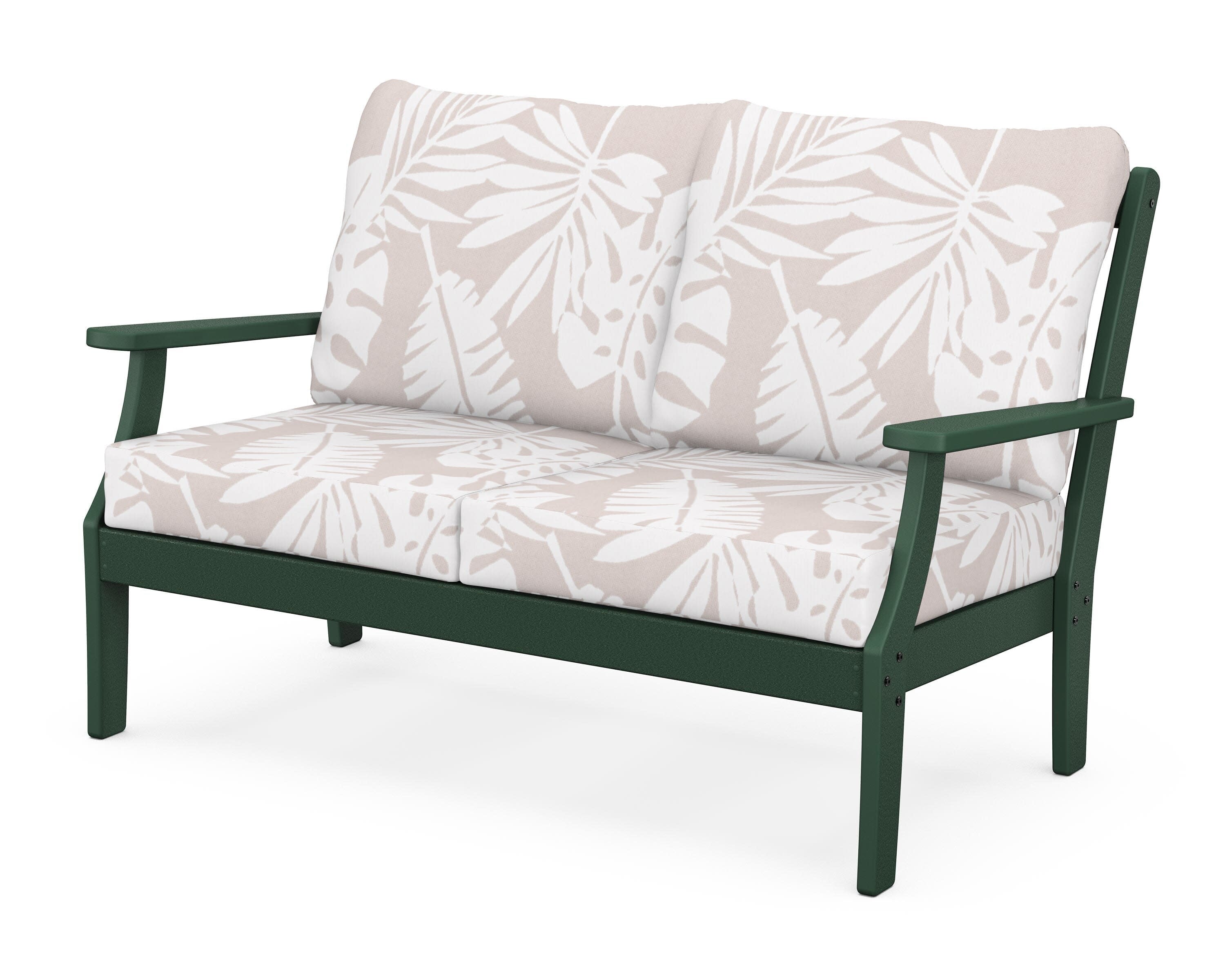 Yacht Club Deep Seating Loveseat in Rainforest Canopy / Leaf Dune Burlap