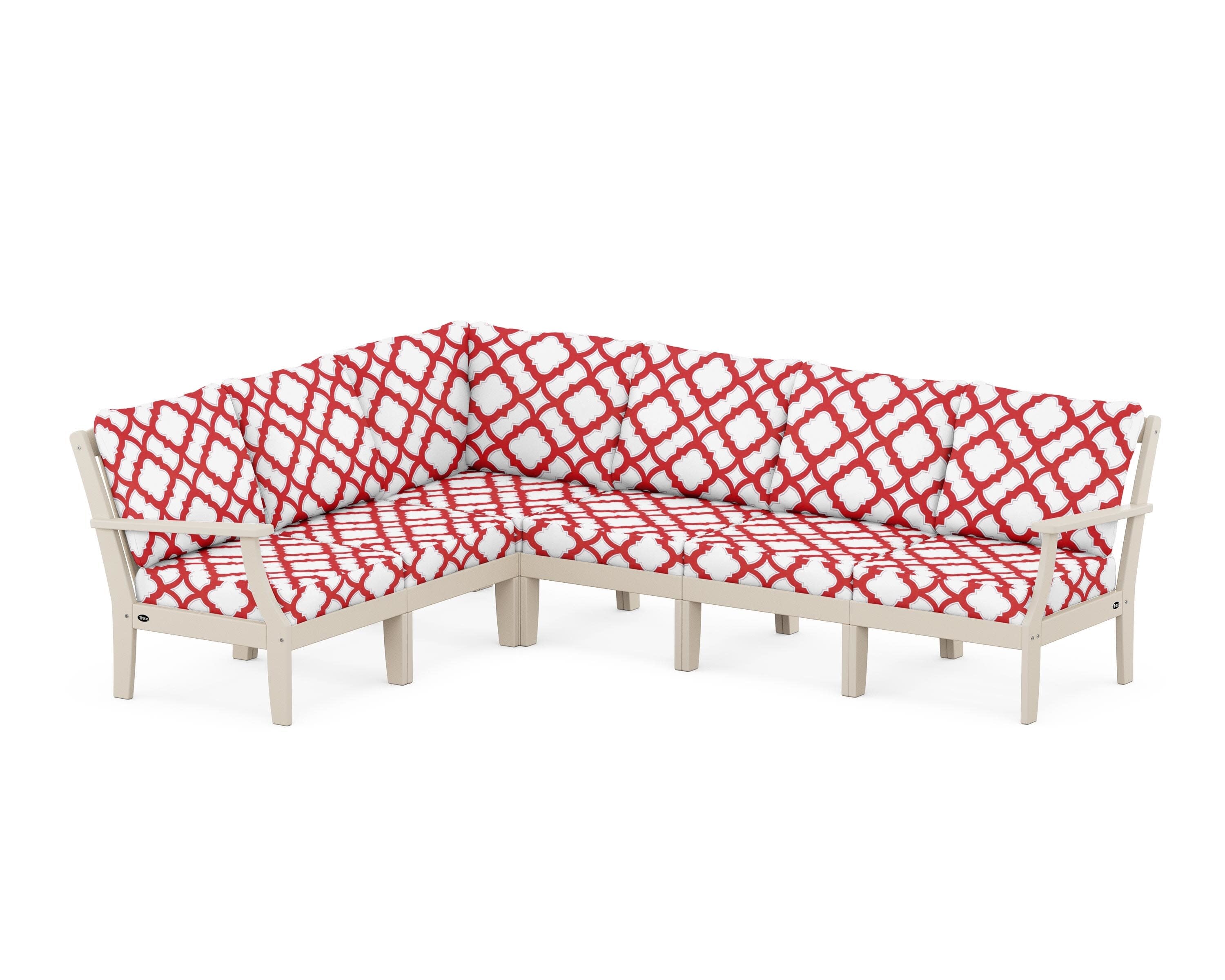 Yacht Club Modular 6-Piece Deep Seating Set in Sand Castle / Trellis Crimson