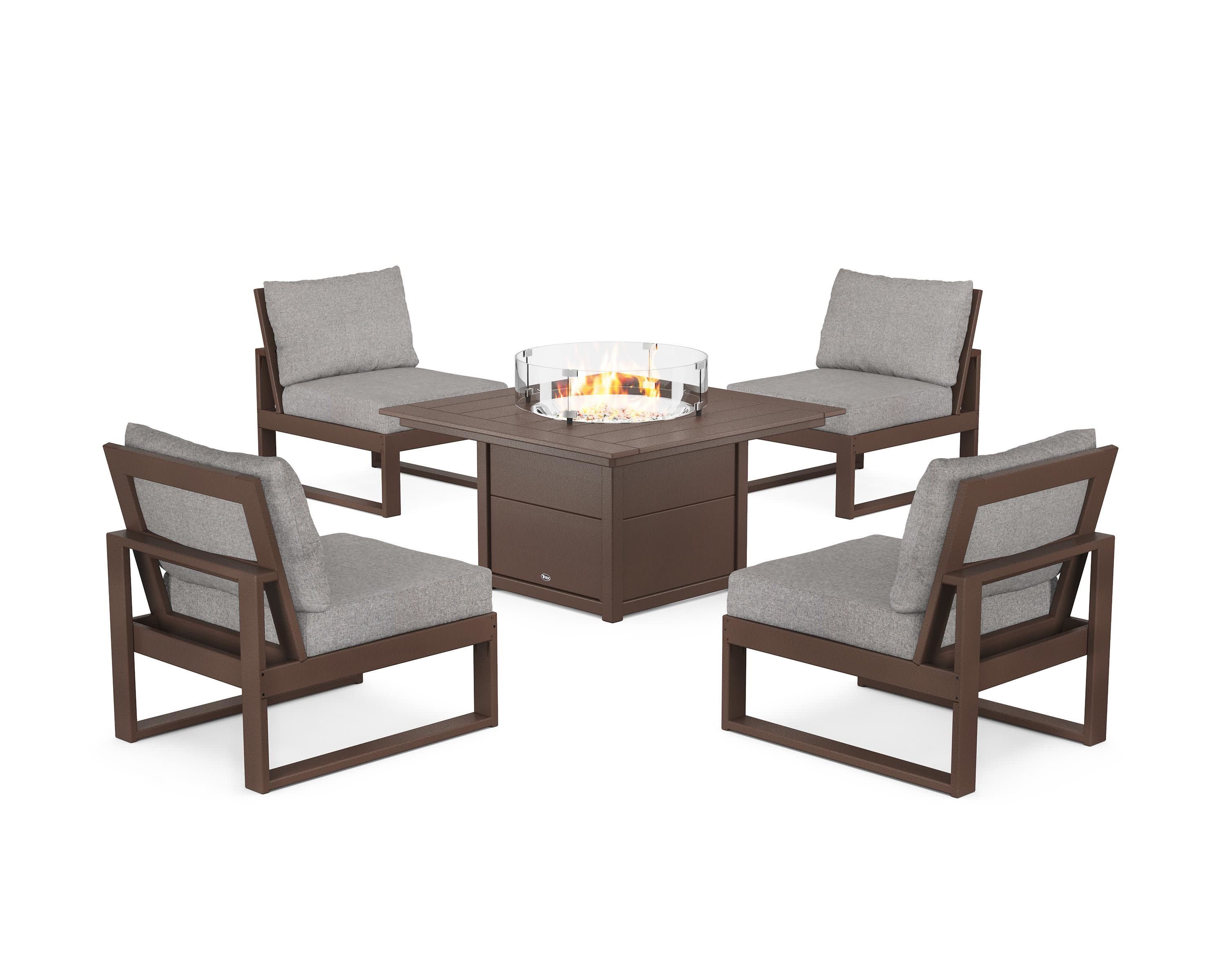 Eastport Modular 5-Piece Deep Seating Set with Square Fire Pit Table in Vintage Lantern / Grey Mist