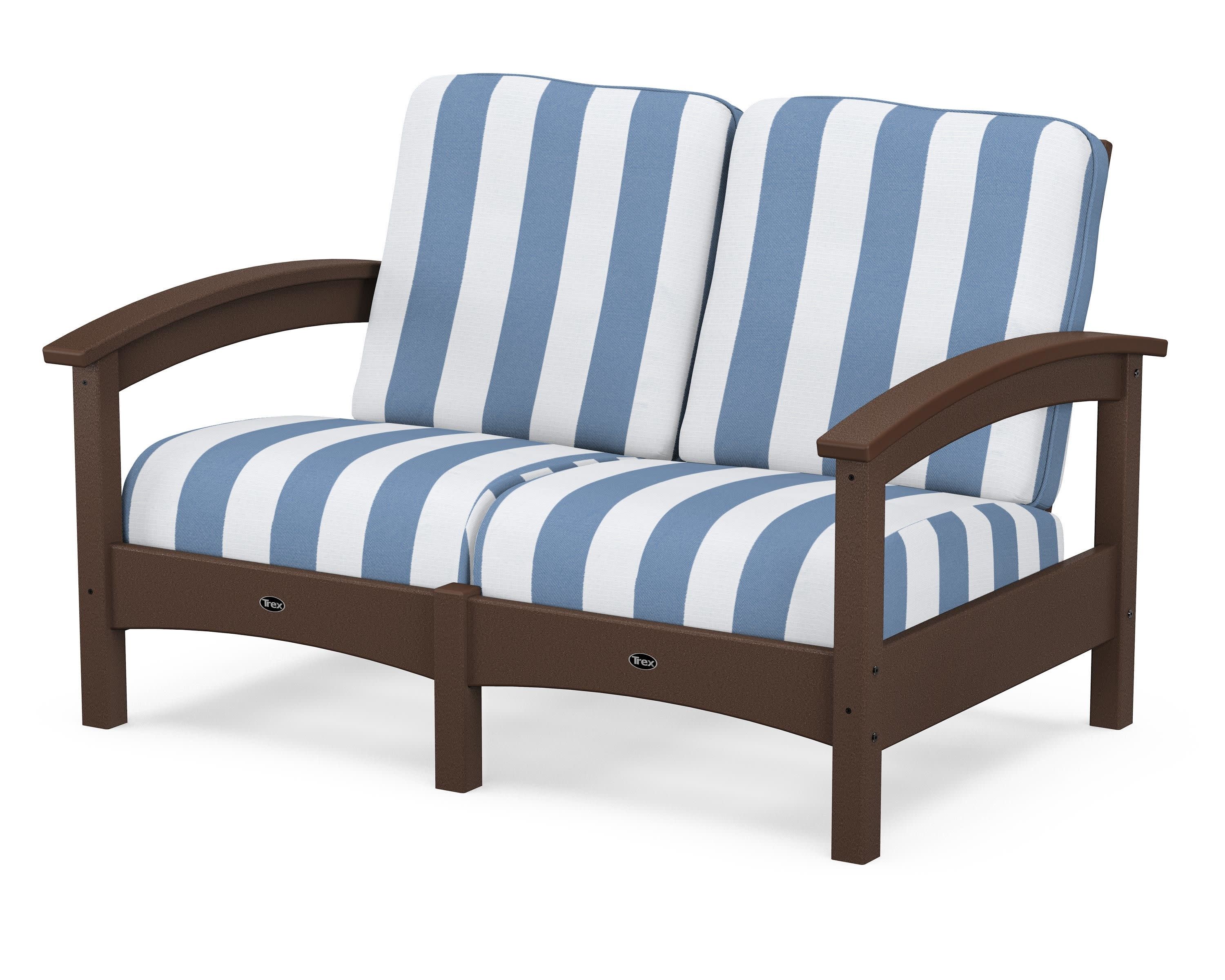 Rockport Club Loveseat in Vintage Lantern / Cabana Stripe Sky Blue
