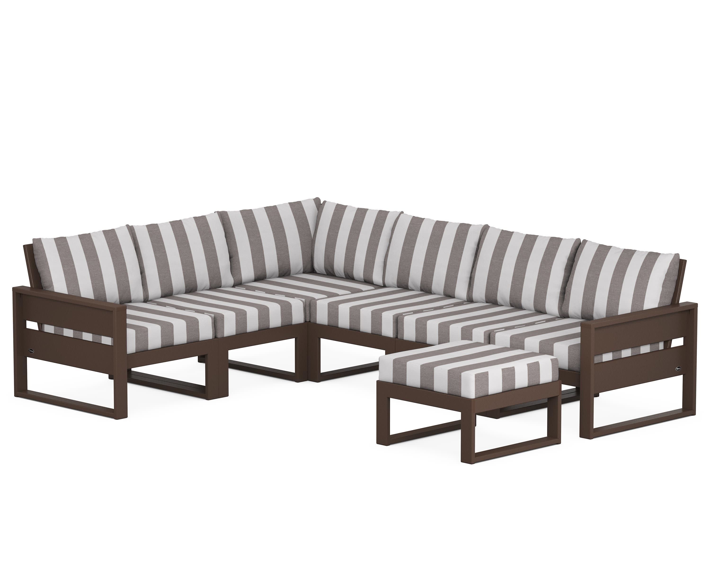 Eastport 6-Piece Sectional with Ottoman in Vintage Lantern / Cabana Stripe Grey Mist