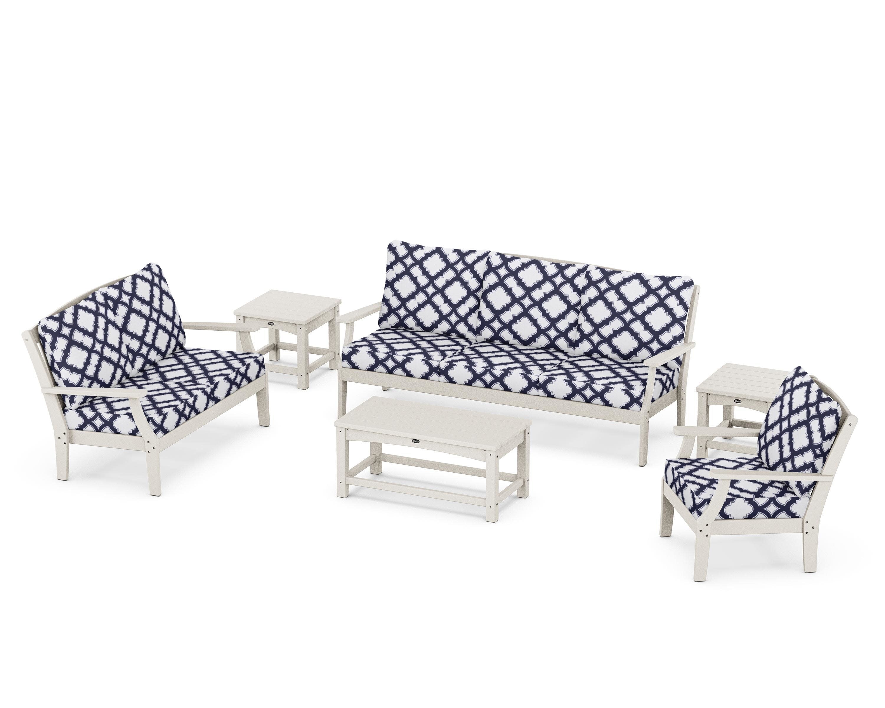 Yacht Club 6-Piece Deep Seating Set in Sand Castle / Trellis Navy