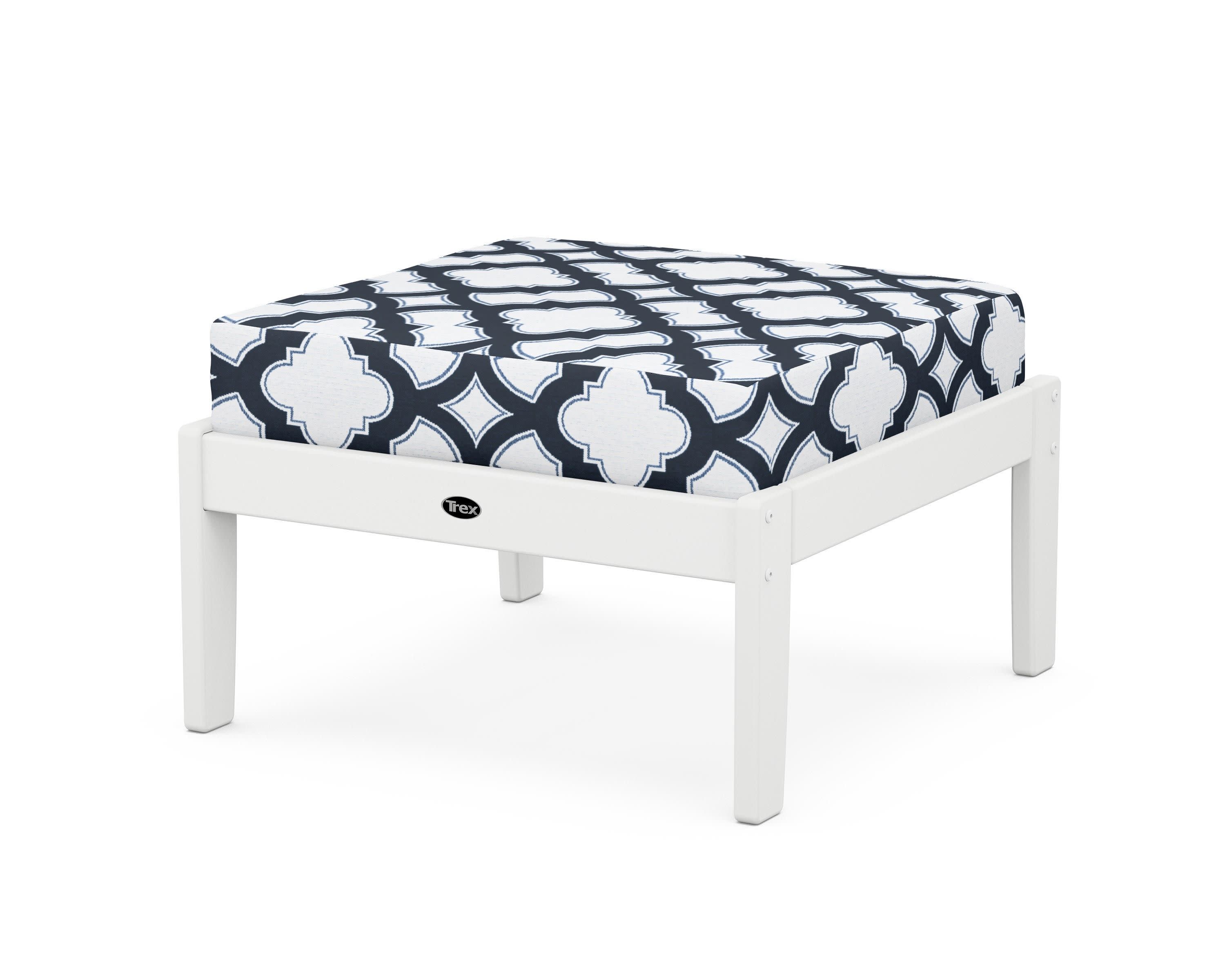 Yacht Club Deep Seating Ottoman in Classic White / Trellis Marine Indigo