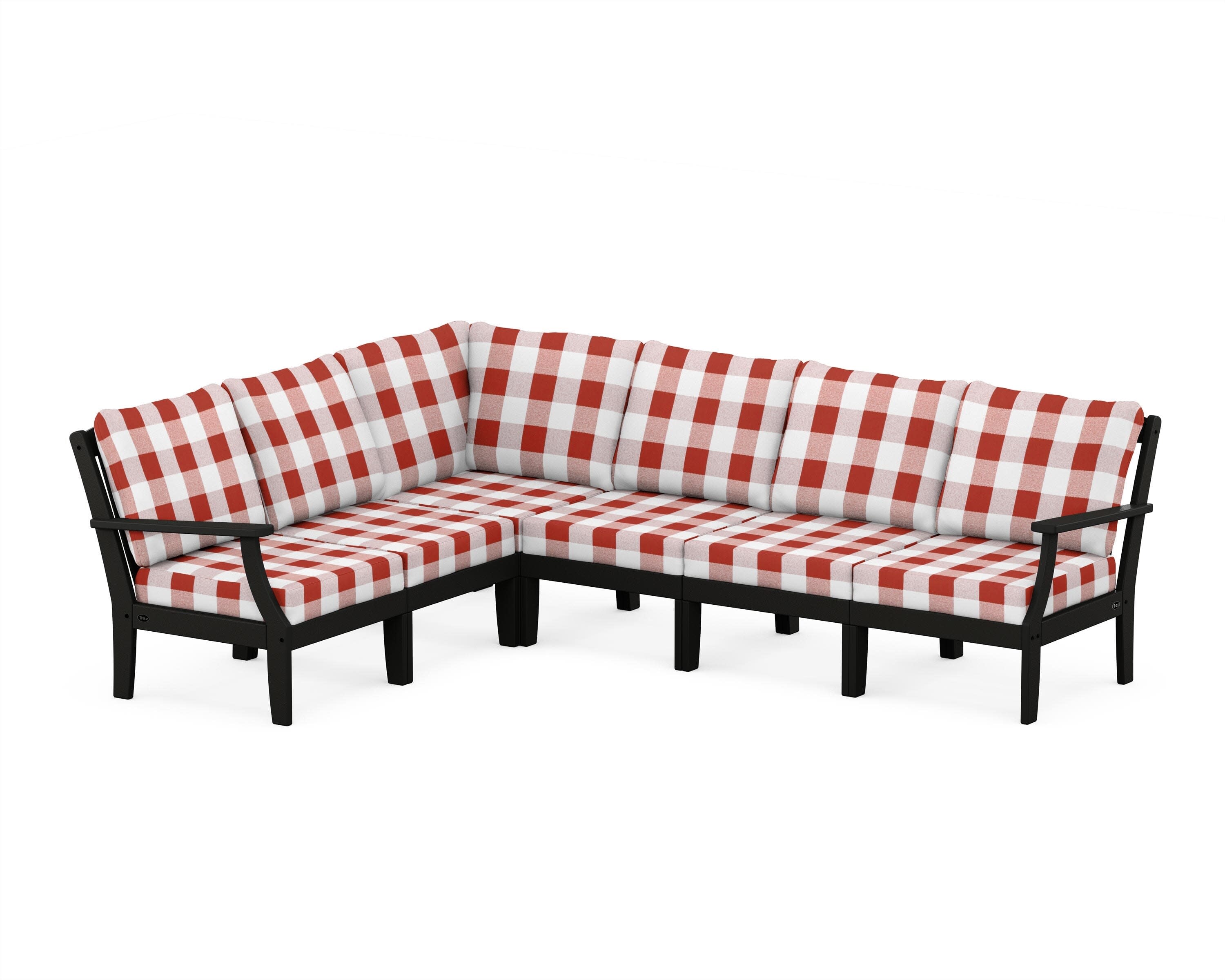 Yacht Club Modular 6-Piece Deep Seating Set in Charcoal Black / Buffalo Plaid Crimson