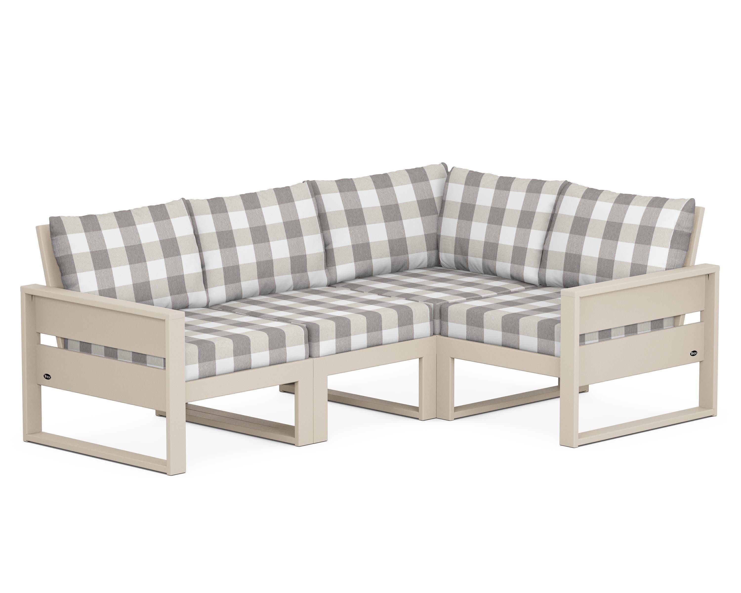 Eastport 4- Piece Sectional in Sand Castle / Buffalo Plaid Grey Mist