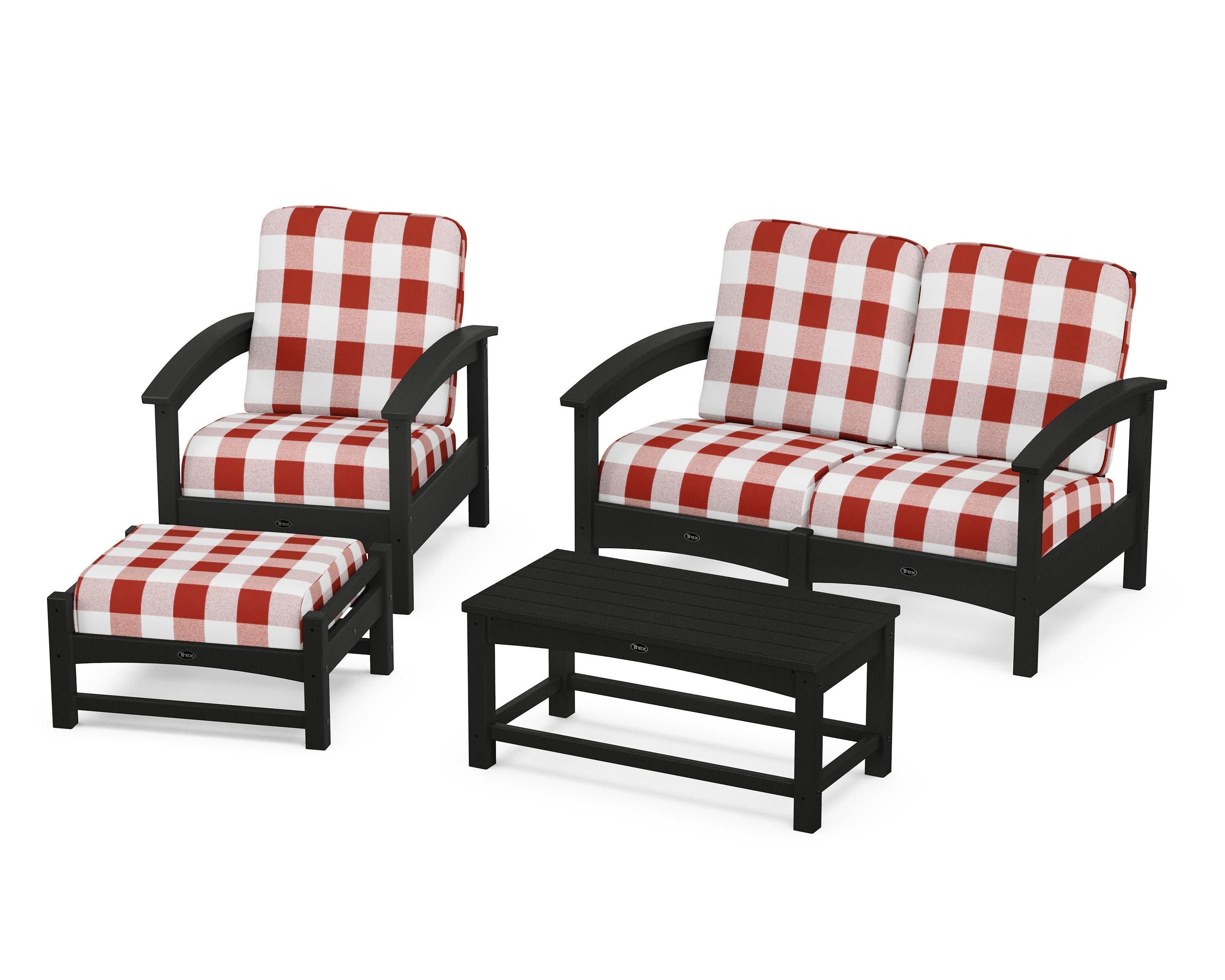 Rockport 4-Piece Deep Seating Conversation Group in Charcoal Black / Buffalo Plaid Crimson