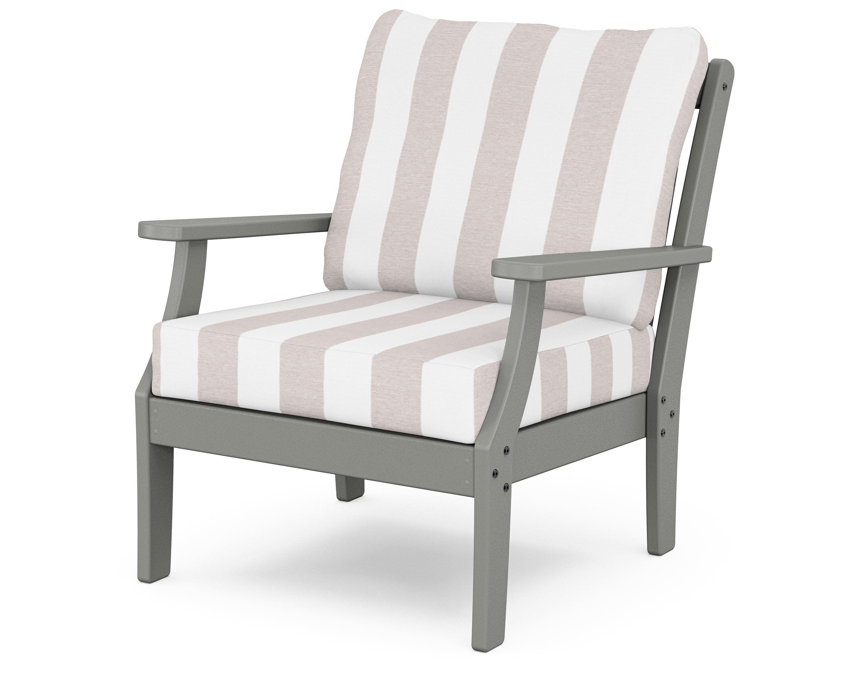 Yacht Club Deep Seating Chair in Stepping Stone / Cabana Stripe Dune Burlap
