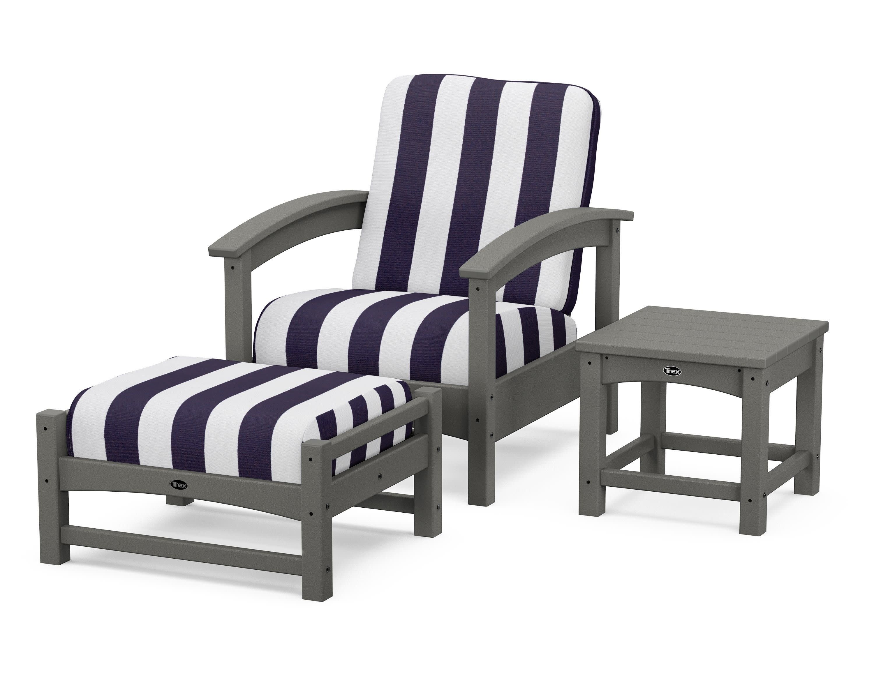 Rockport 3-Piece Deep Seating Set in Stepping Stone / Cabana Stripe Navy