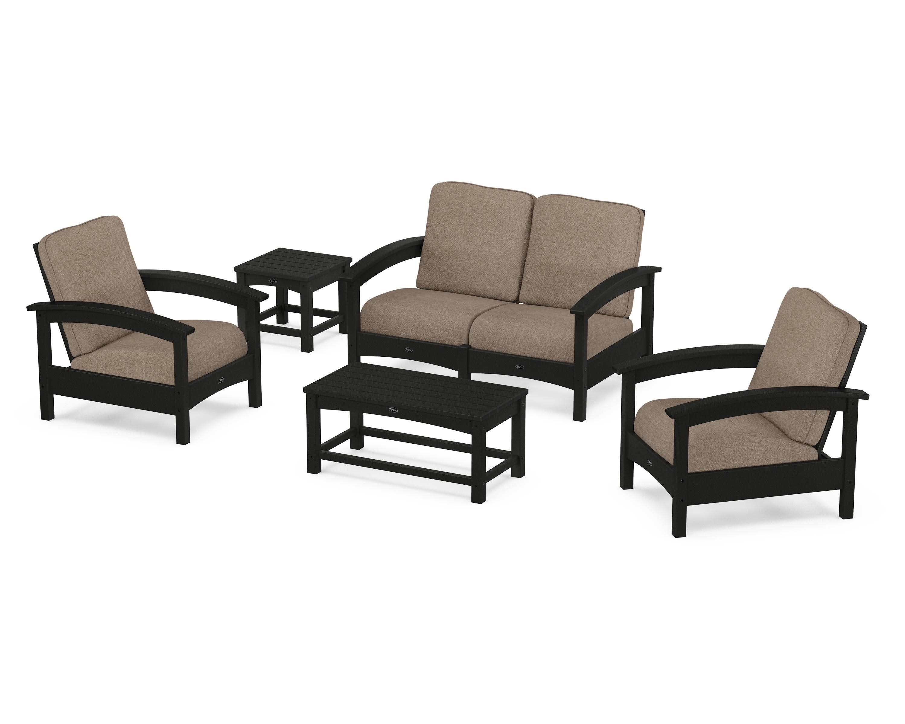 Rockport Club 6-Piece Deep Seating Conversation Set in Charcoal Black / Spiced Burlap