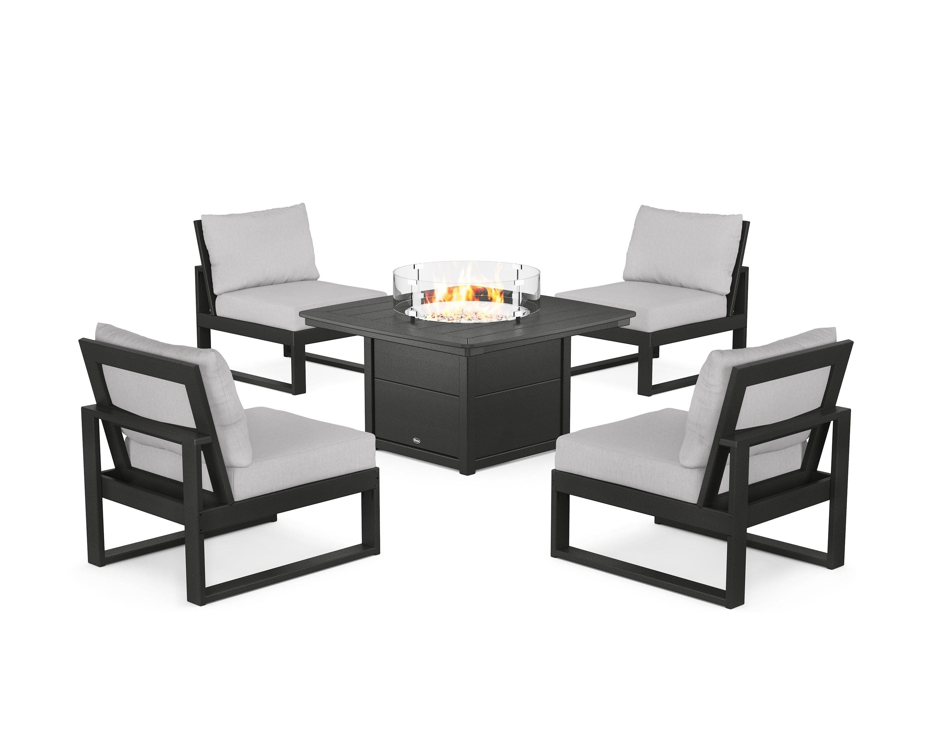 Eastport Modular 5-Piece Deep Seating Set with Yacht Club Fire Pit Table in Charcoal Black / Granite