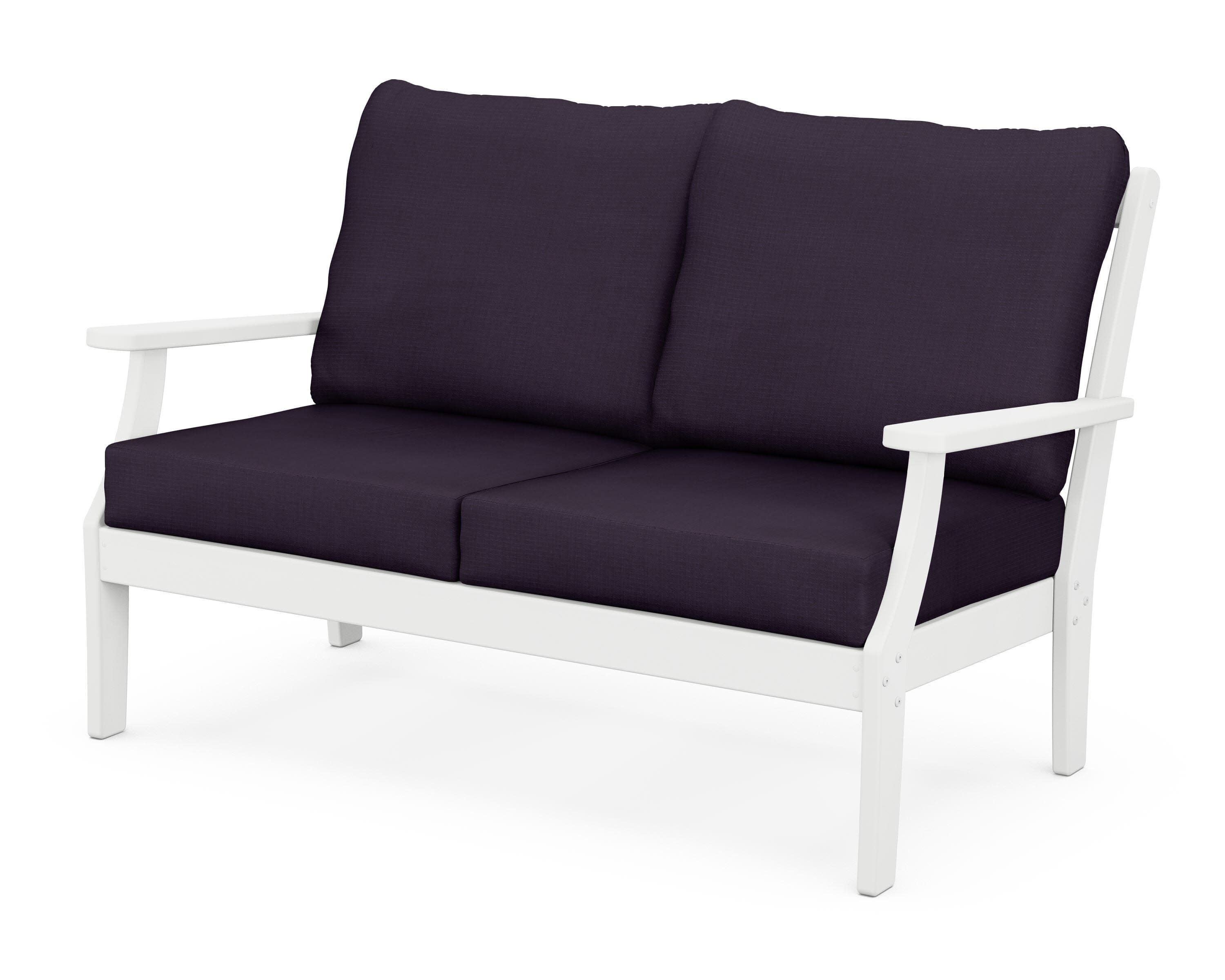 Yacht Club Deep Seating Loveseat in Classic White / Navy Linen