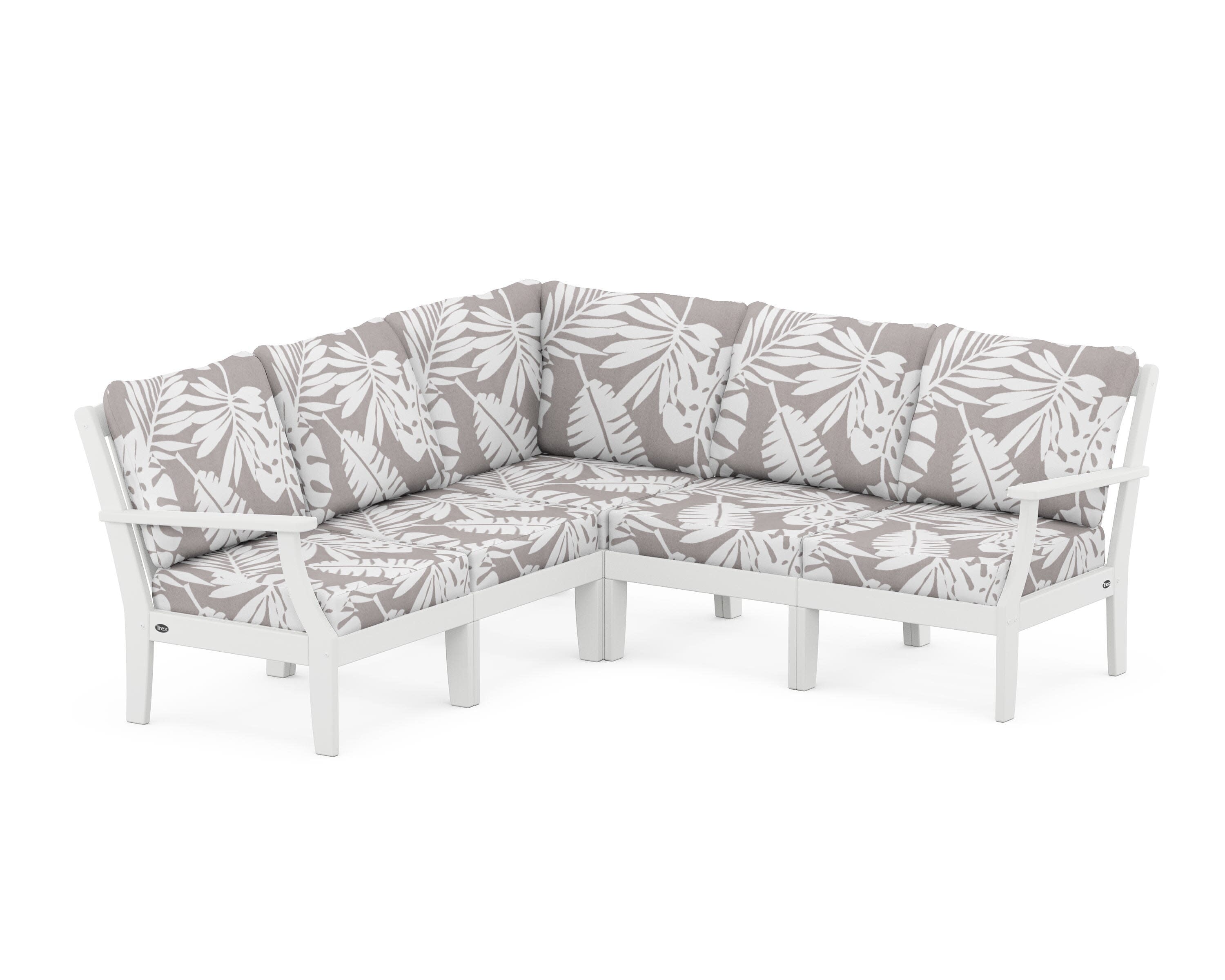Yacht Club Modular 5-Piece Deep Seating Set in Classic White / Leaf Grey Mist