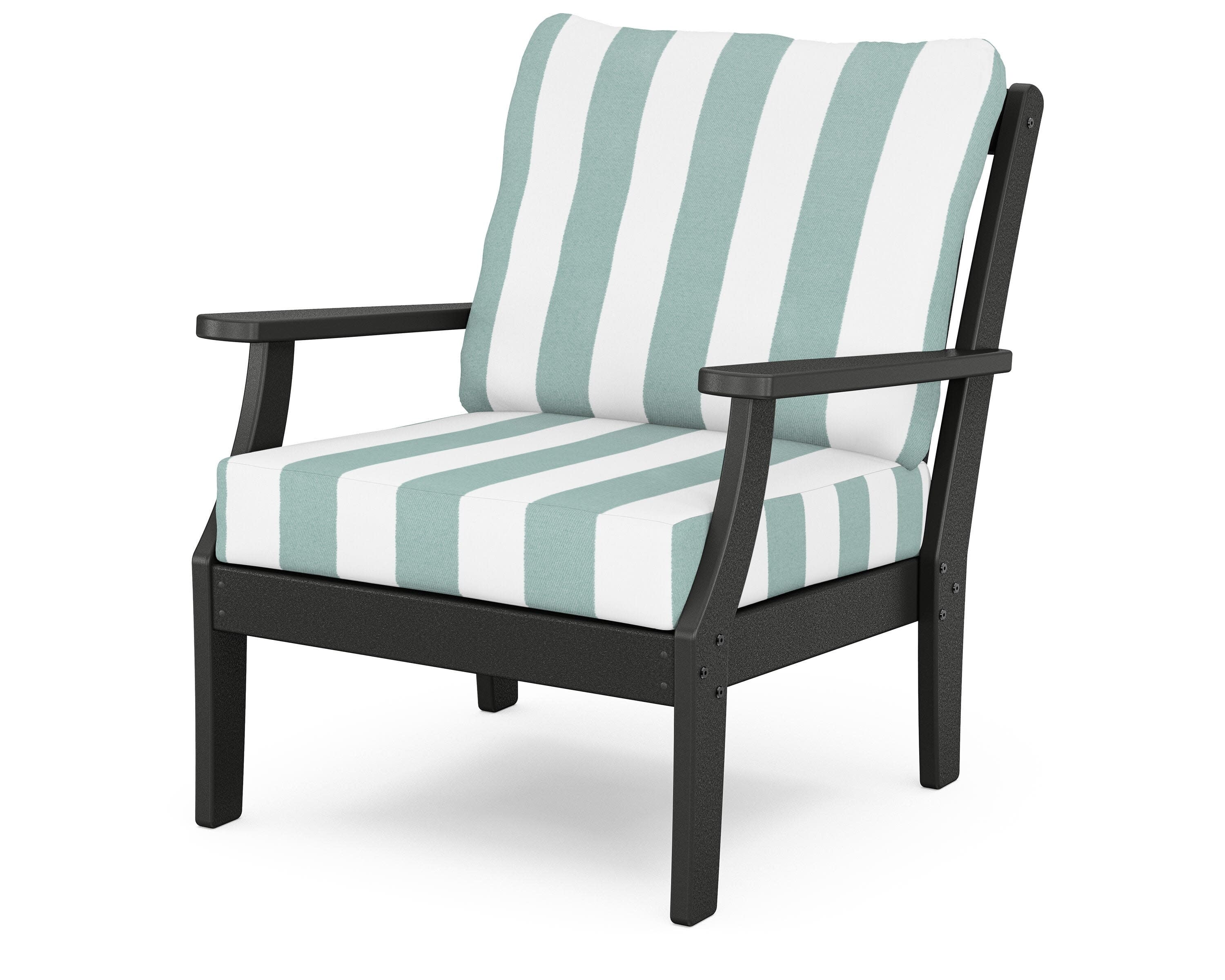 Yacht Club Deep Seating Chair in Charcoal Black / Cabana Stripe Glacier Spa