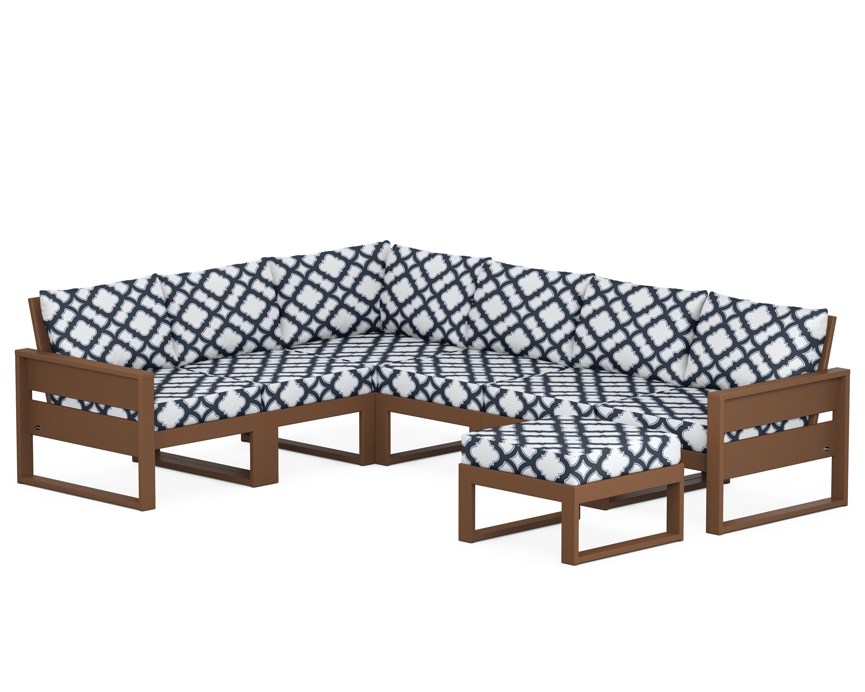 Eastport 6-Piece Sectional with Ottoman in Tree House / Trellis Marine Indigo