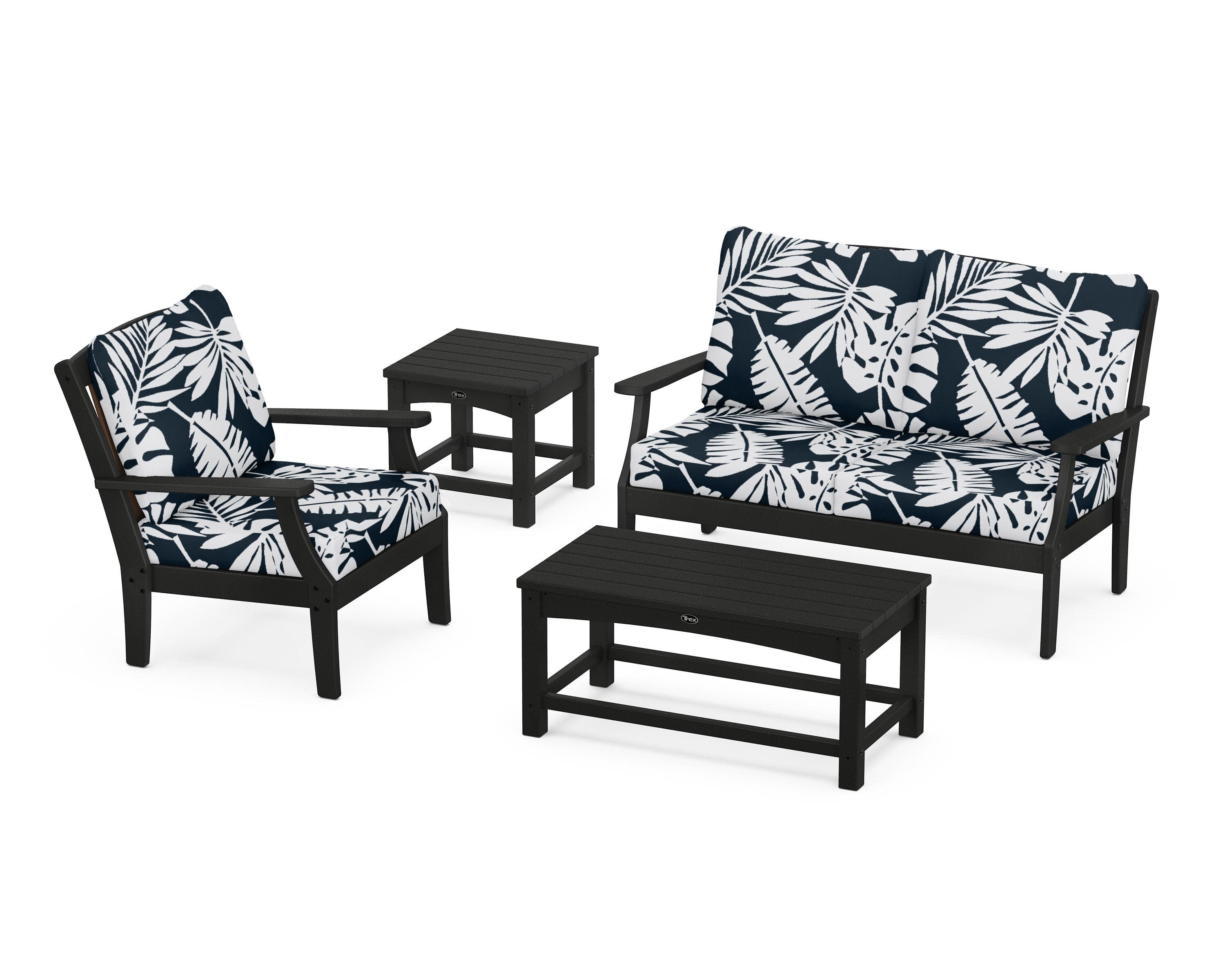 Yacht Club 4-Piece Deep Seating Set in Charcoal Black / Leaf Marine Indigo