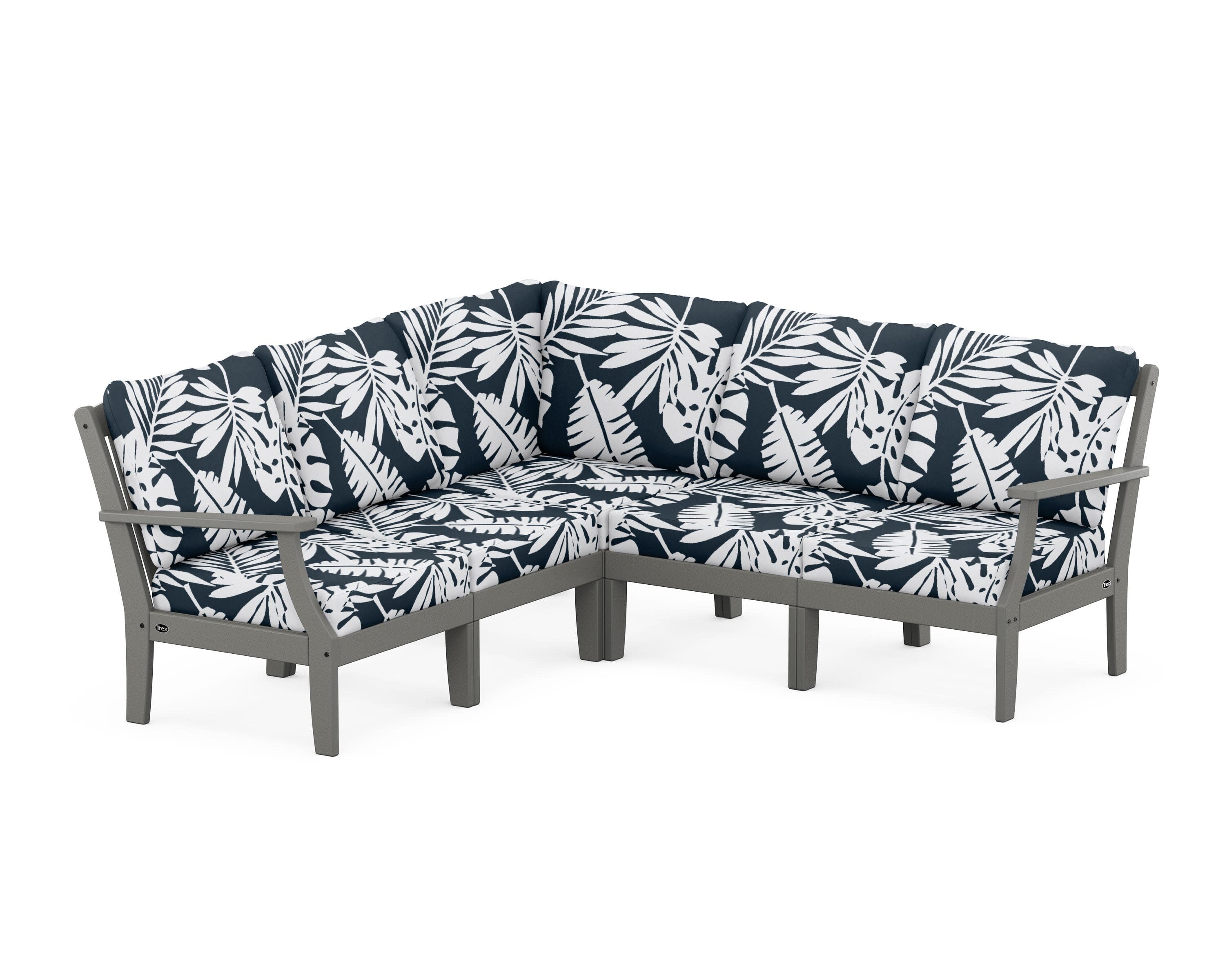 Yacht Club Modular 5-Piece Deep Seating Set in Stepping Stone / Leaf Marine Indigo