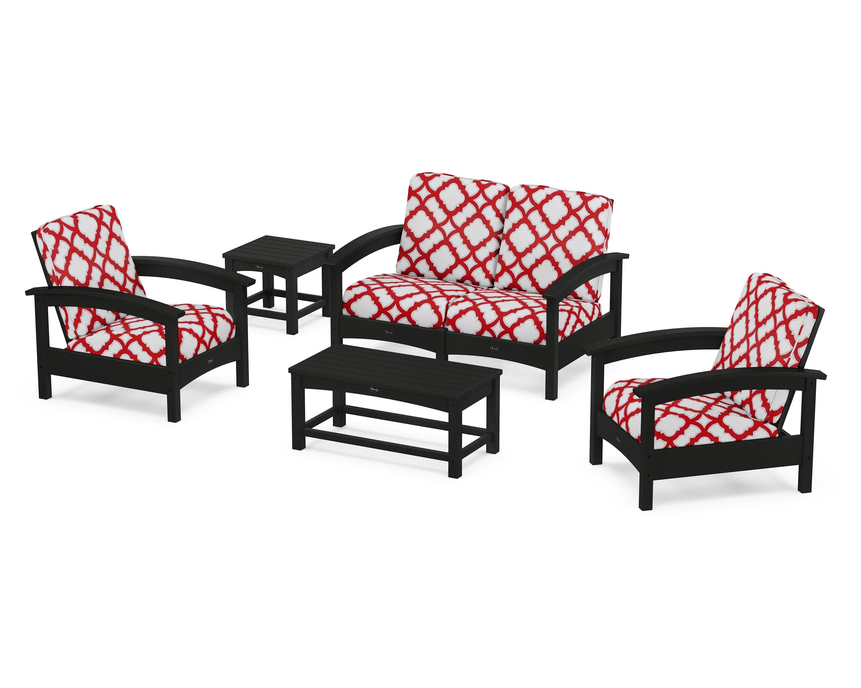 Rockport Club 6-Piece Deep Seating Conversation Set in Charcoal Black / Trellis Crimson