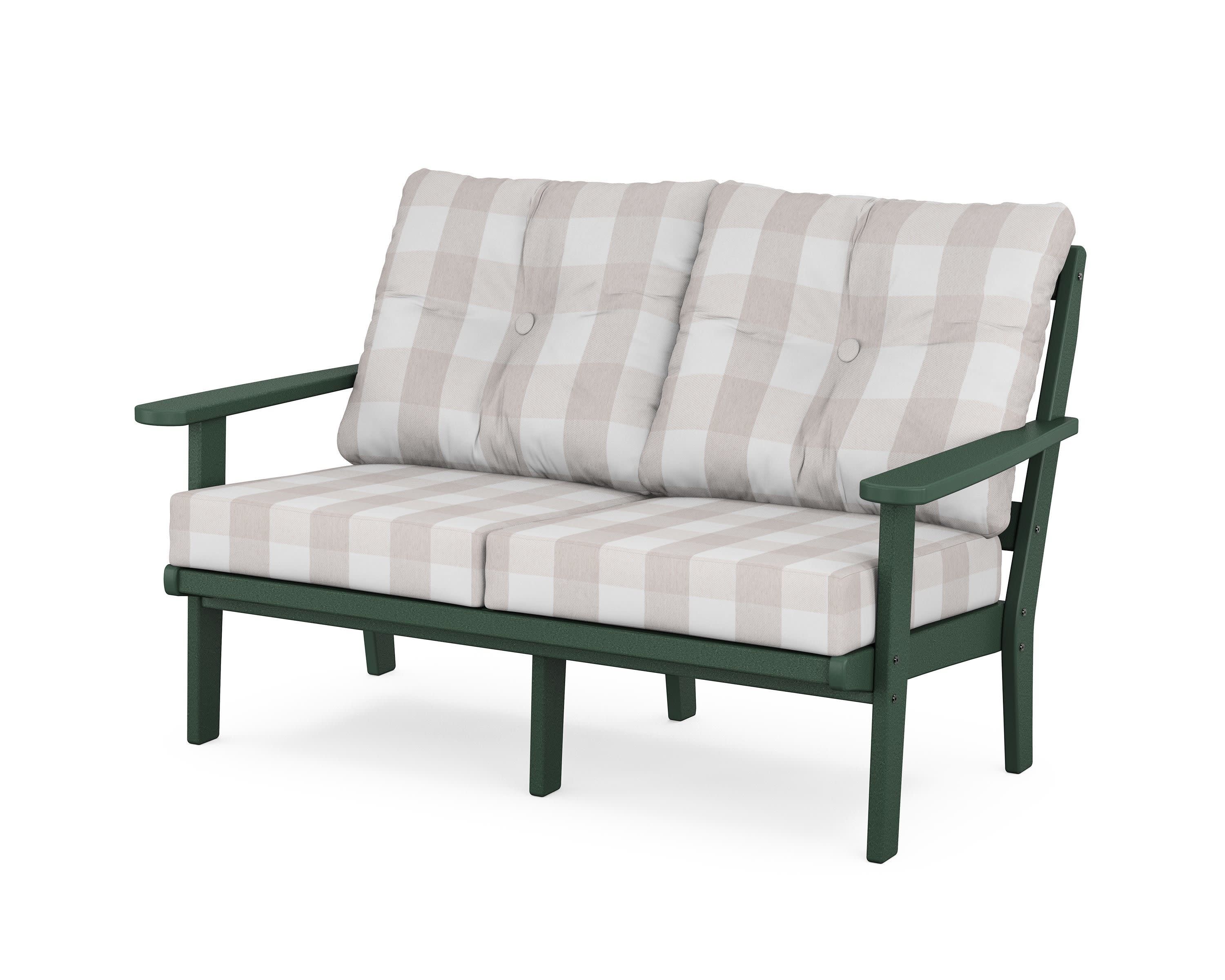 Cape Cod Deep Seating Loveseat in Rainforest Canopy / Buffalo Plaid Dune Burlap