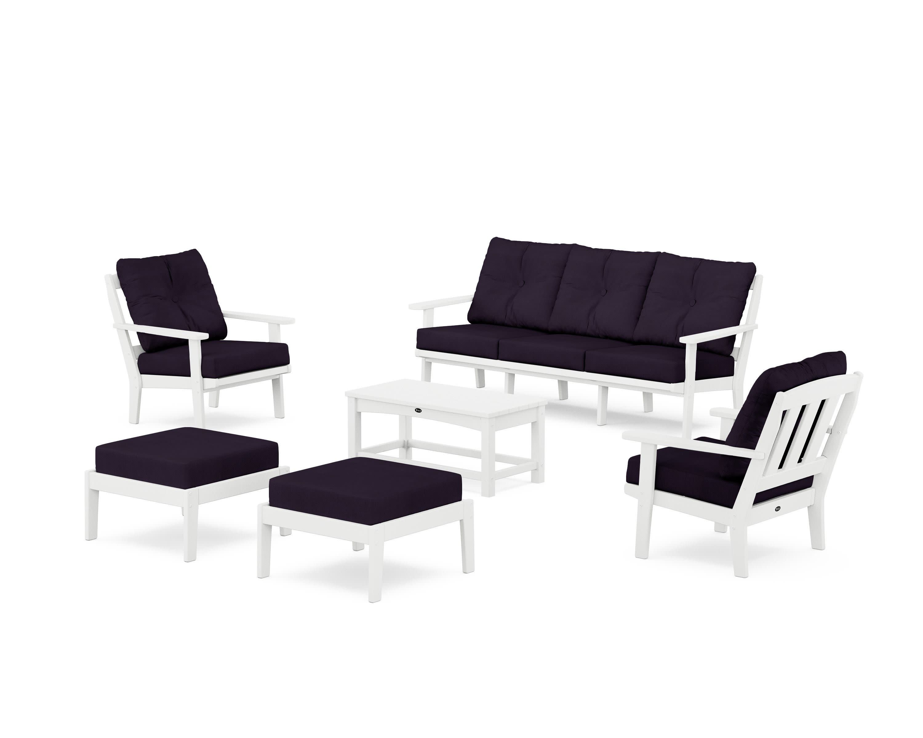 Cape Cod 6-Piece Lounge Sofa Set in Classic White / Navy Linen