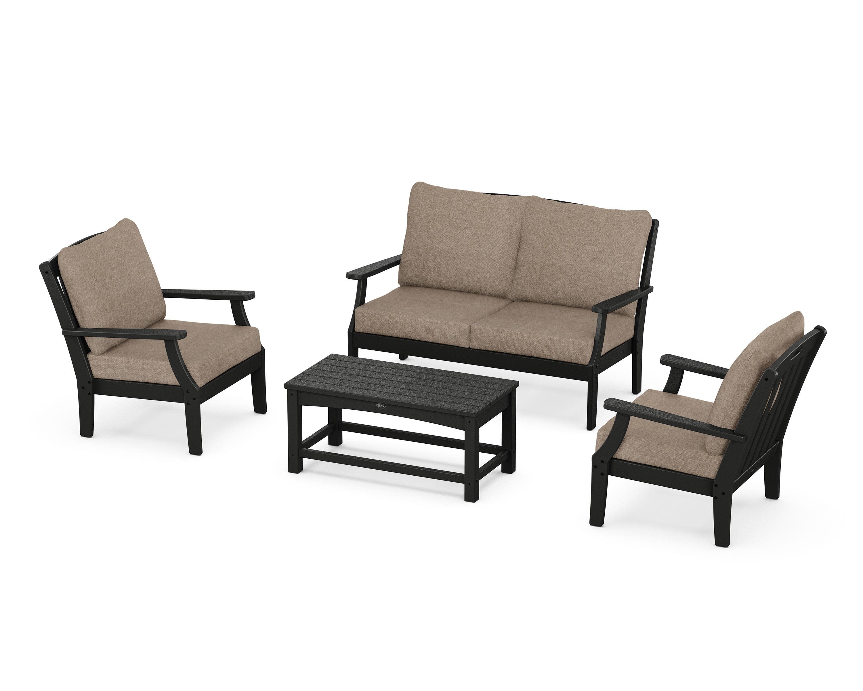 Yacht Club 4-Piece Deep Seating Chair Set in Charcoal Black / Spiced Burlap
