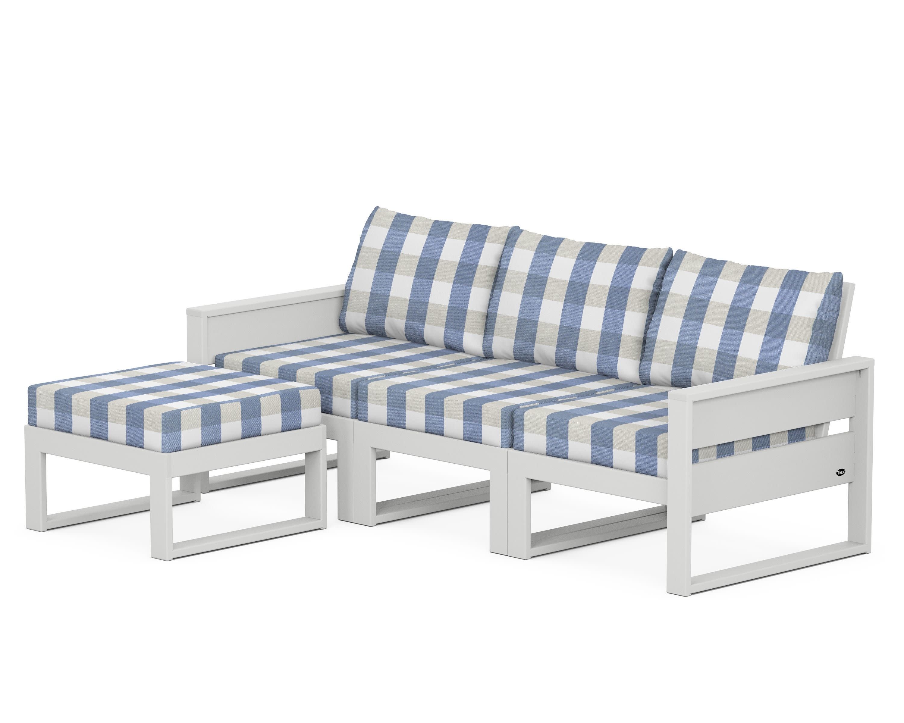 Eastport 4- Piece Sectional with Ottoman in Classic White / Buffalo Plaid Sky Blue