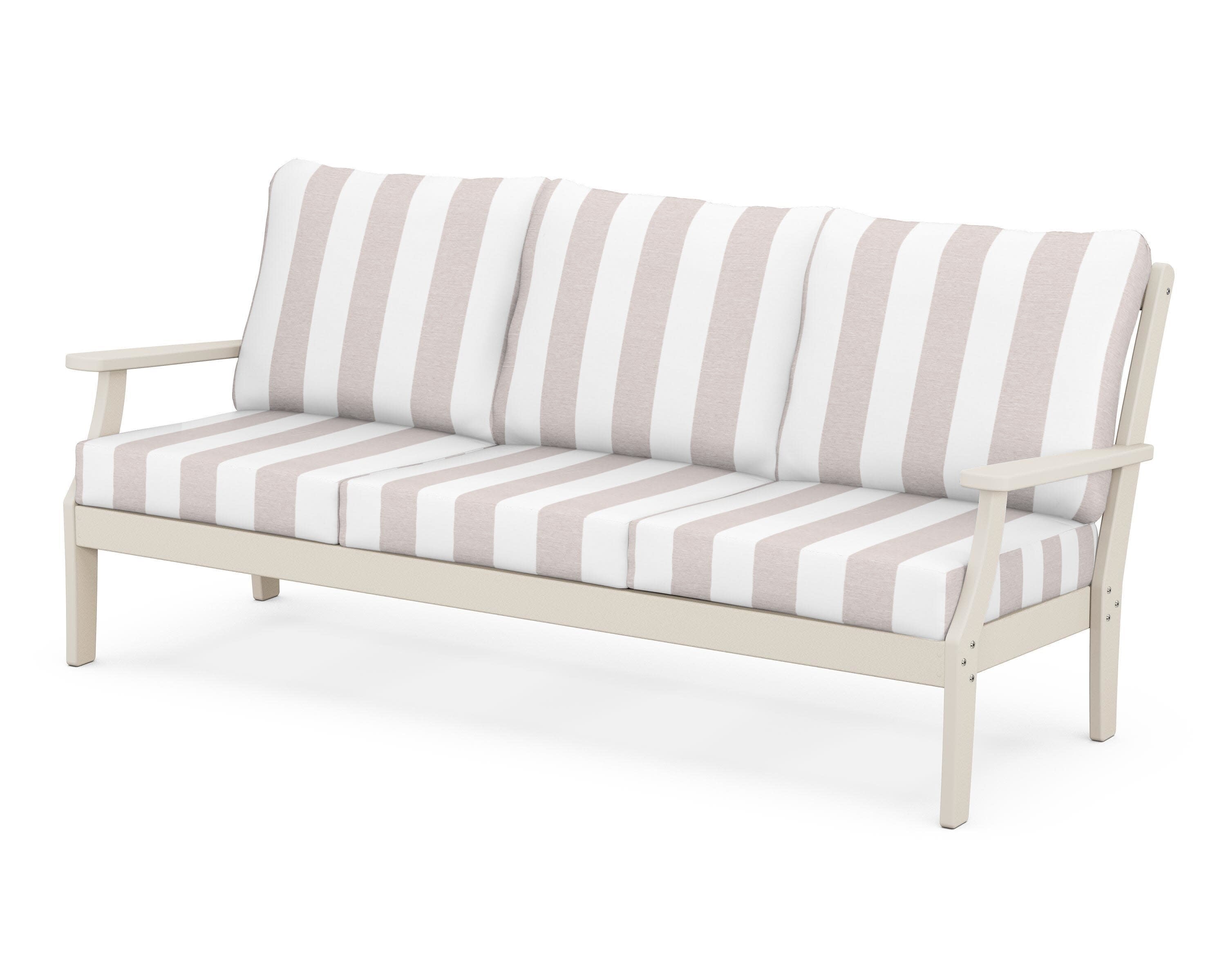 Yacht Club Deep Seating Sofa in Sand Castle / Cabana Stripe Dune Burlap