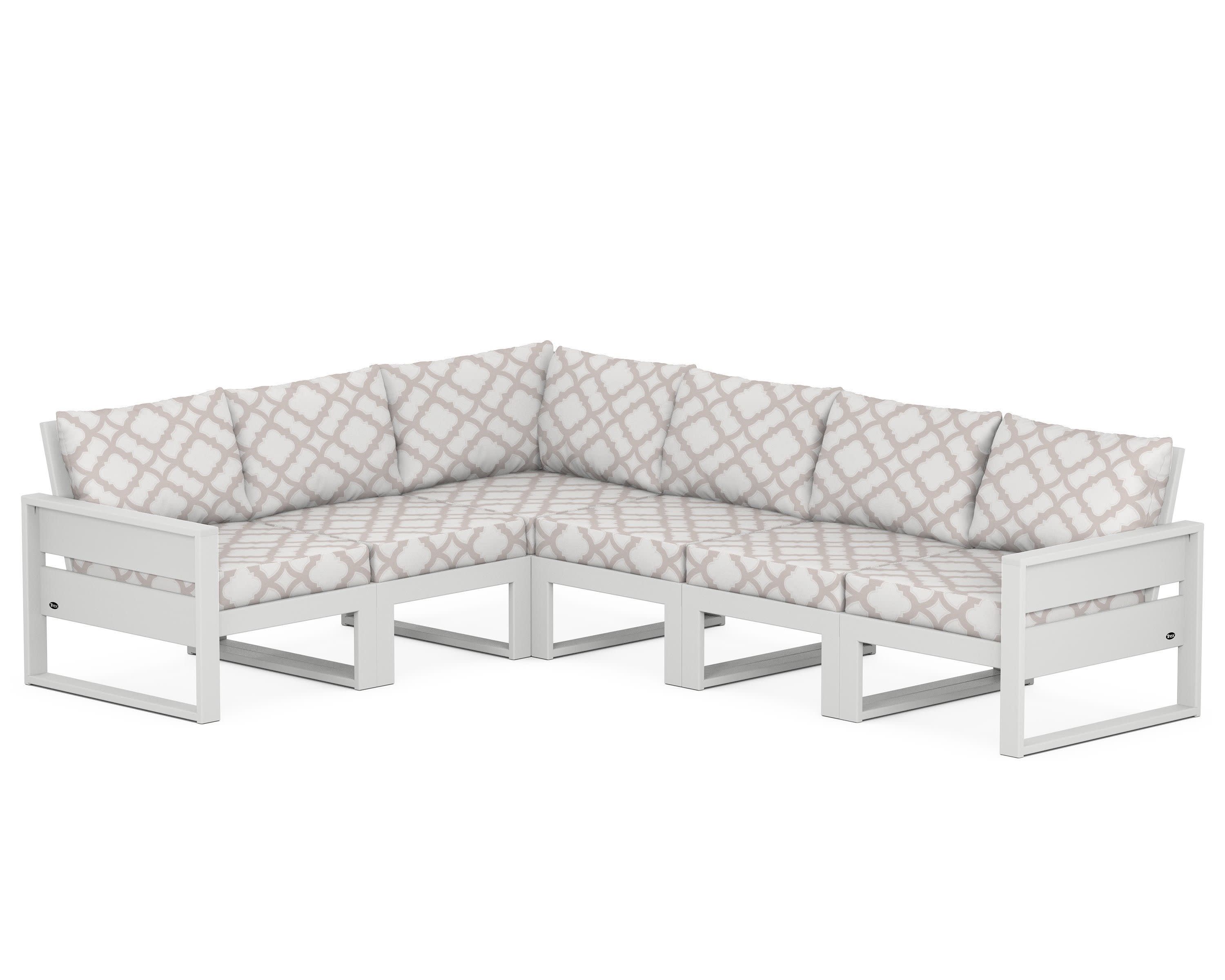 Eastport 6-Piece Sectional in Classic White / Trellis Dune Burlap