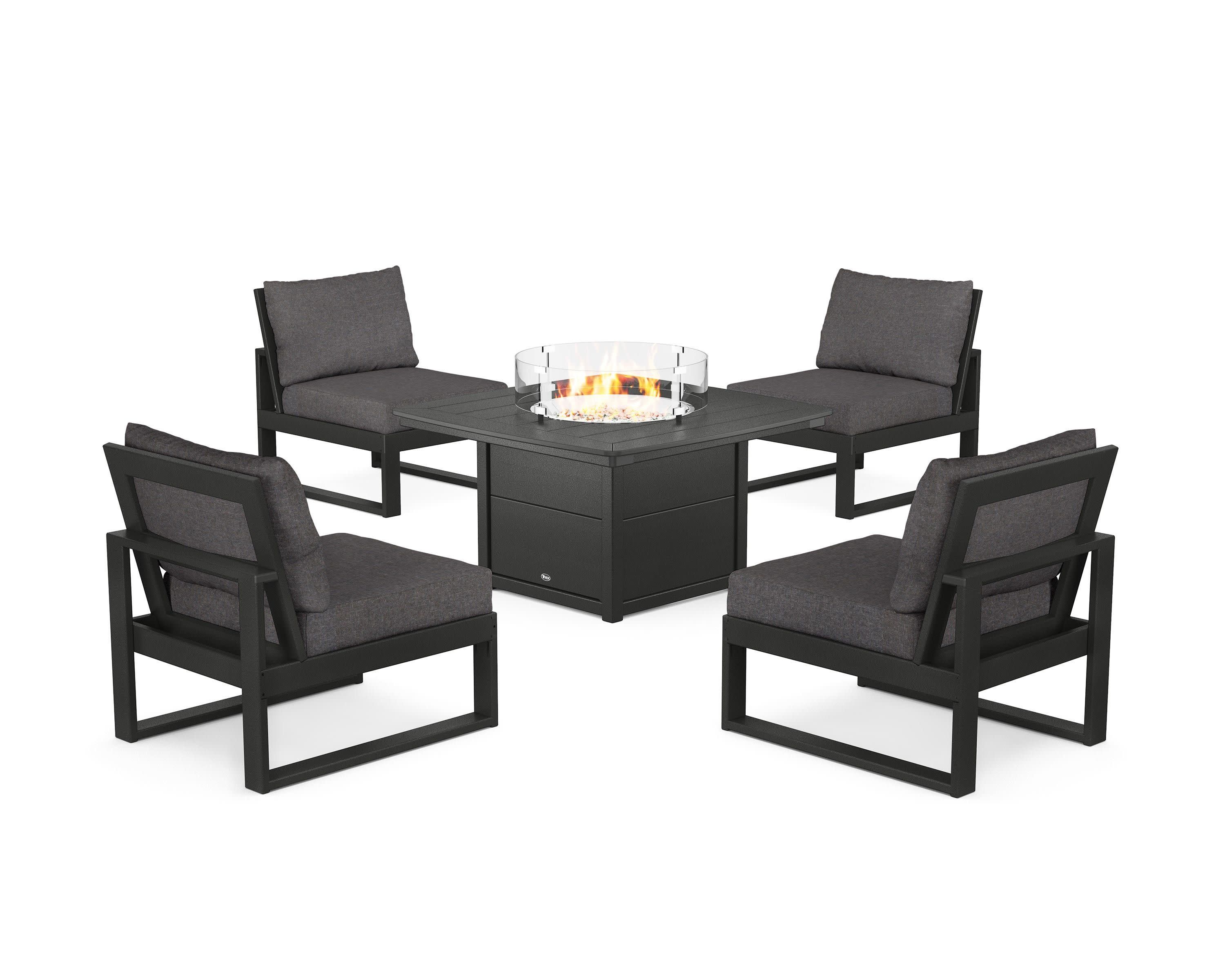 Eastport Modular 5-Piece Deep Seating Set with Yacht Club Fire Pit Table in Charcoal Black / Ash Charcoal