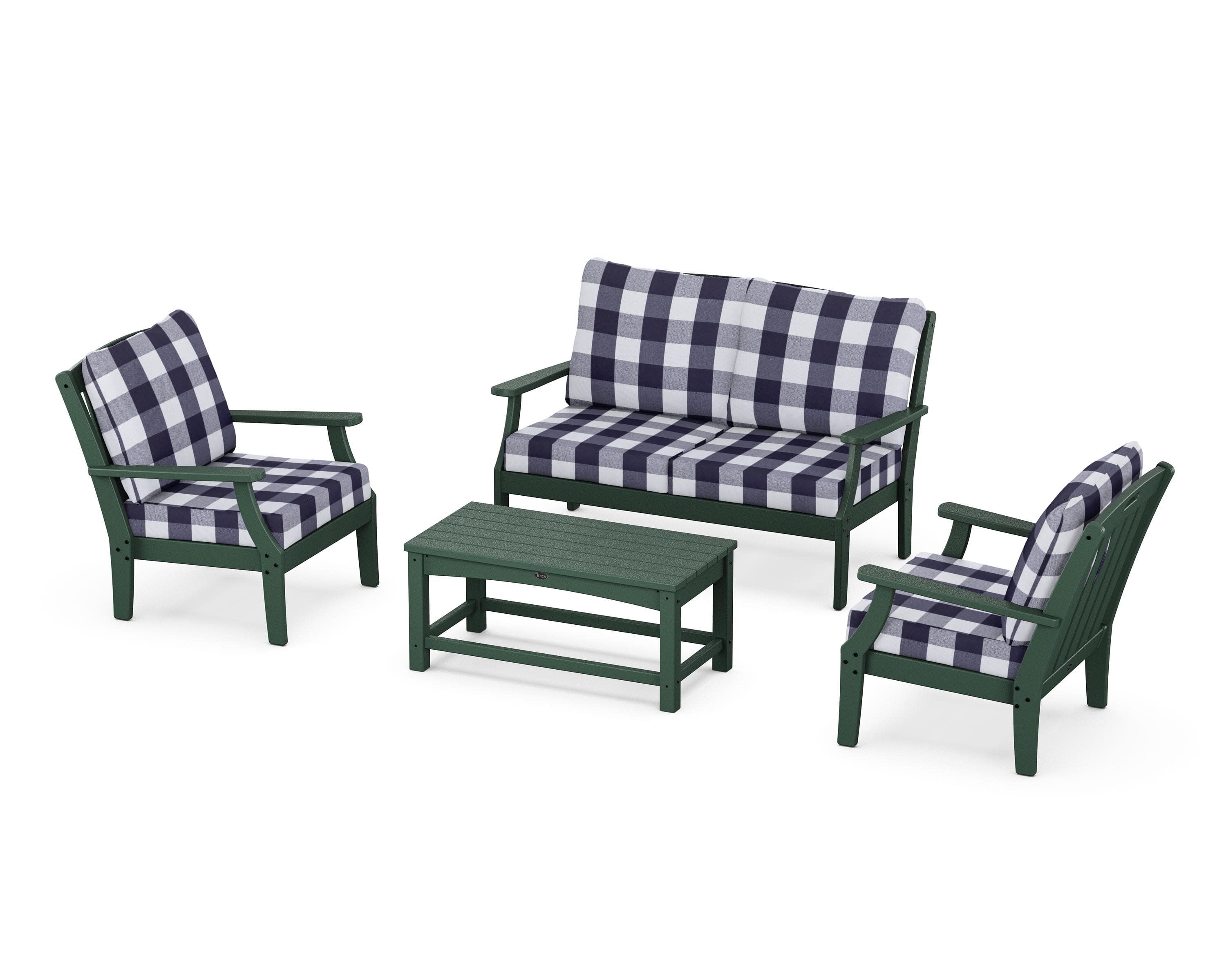 Yacht Club 4-Piece Deep Seating Chair Set in Rainforest Canopy / Buffalo Plaid Navy