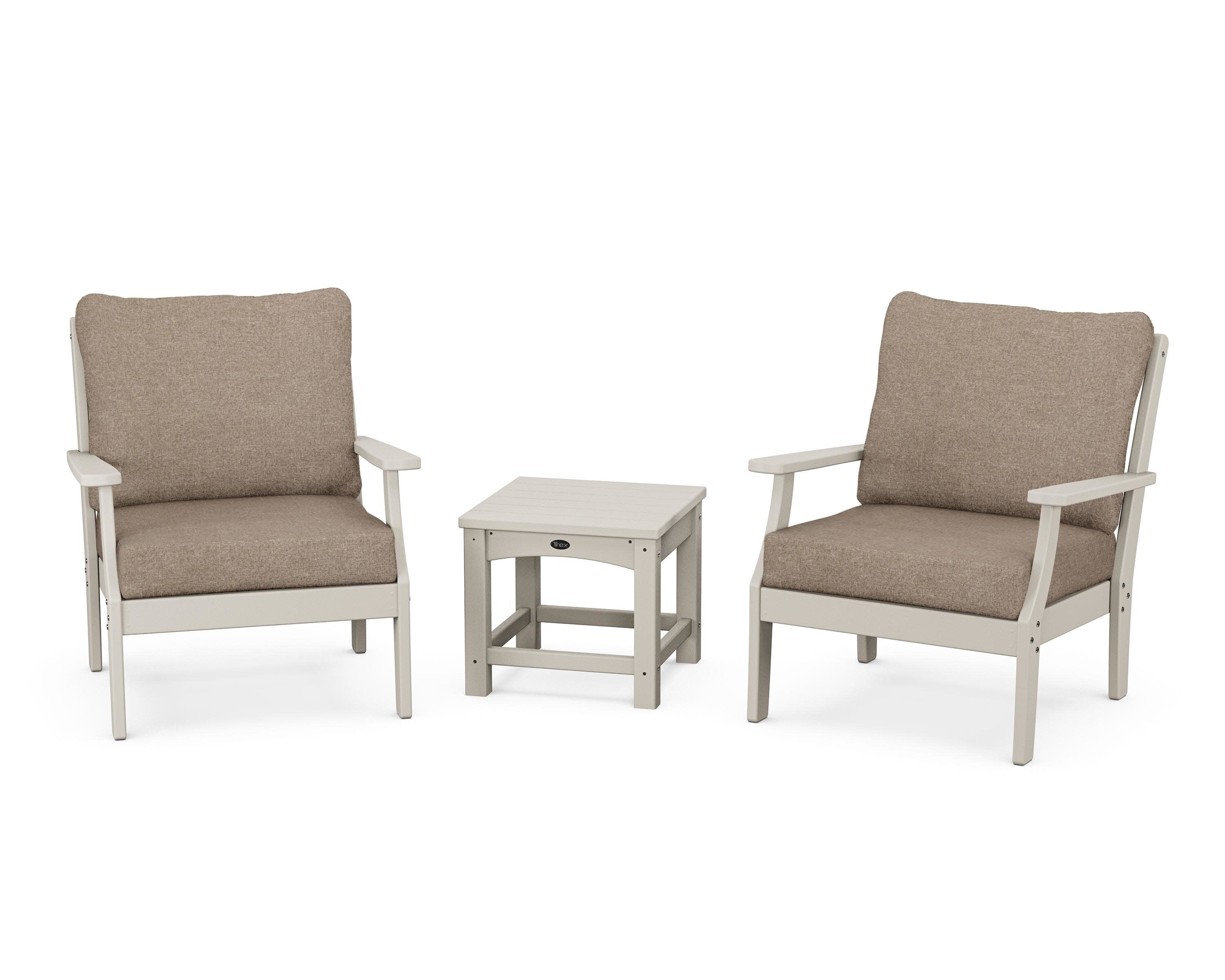 Yacht Club 3-Piece Deep Seating Set in Sand Castle / Spiced Burlap