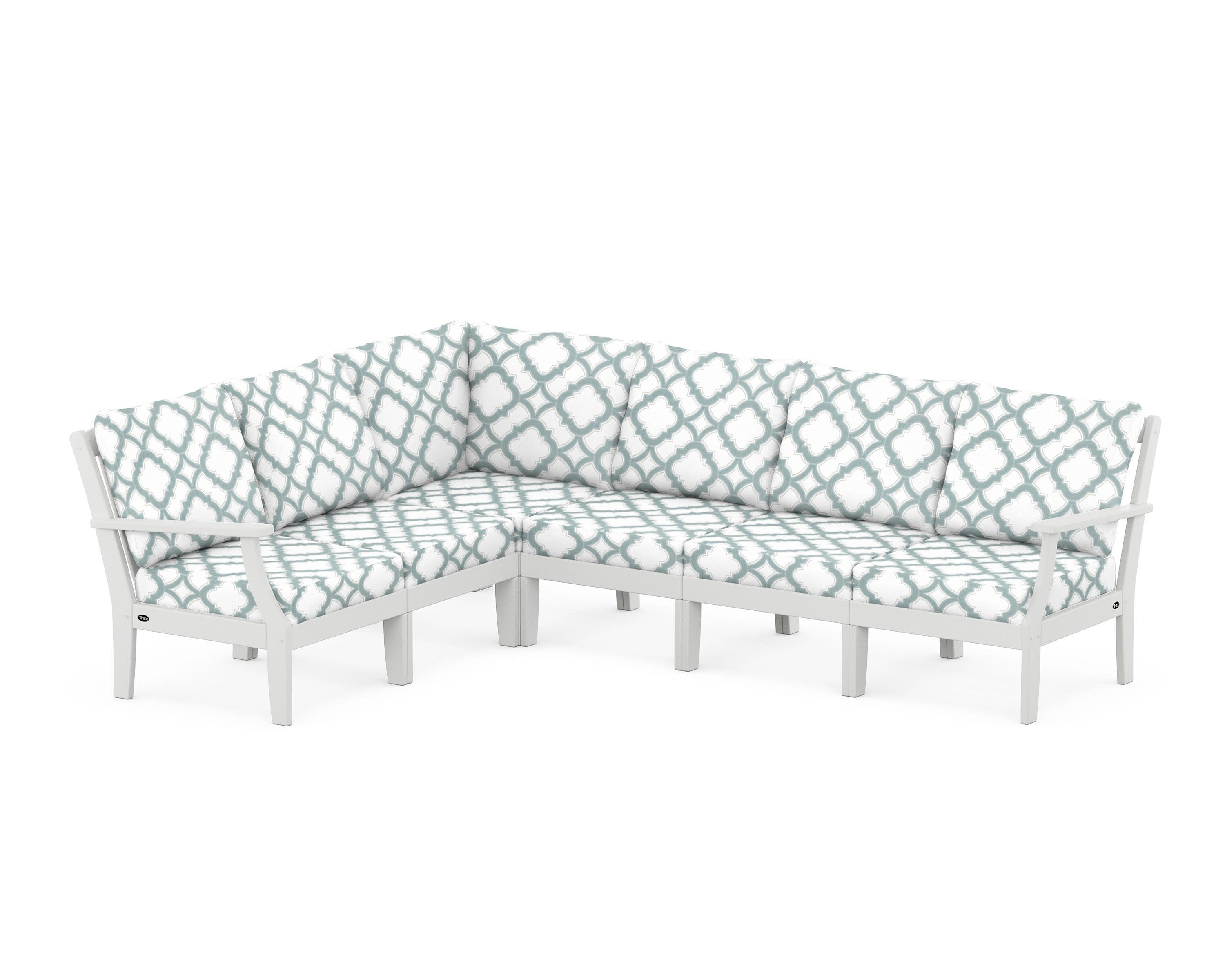 Yacht Club Modular 6-Piece Deep Seating Set in Classic White / Trellis Glacier Spa