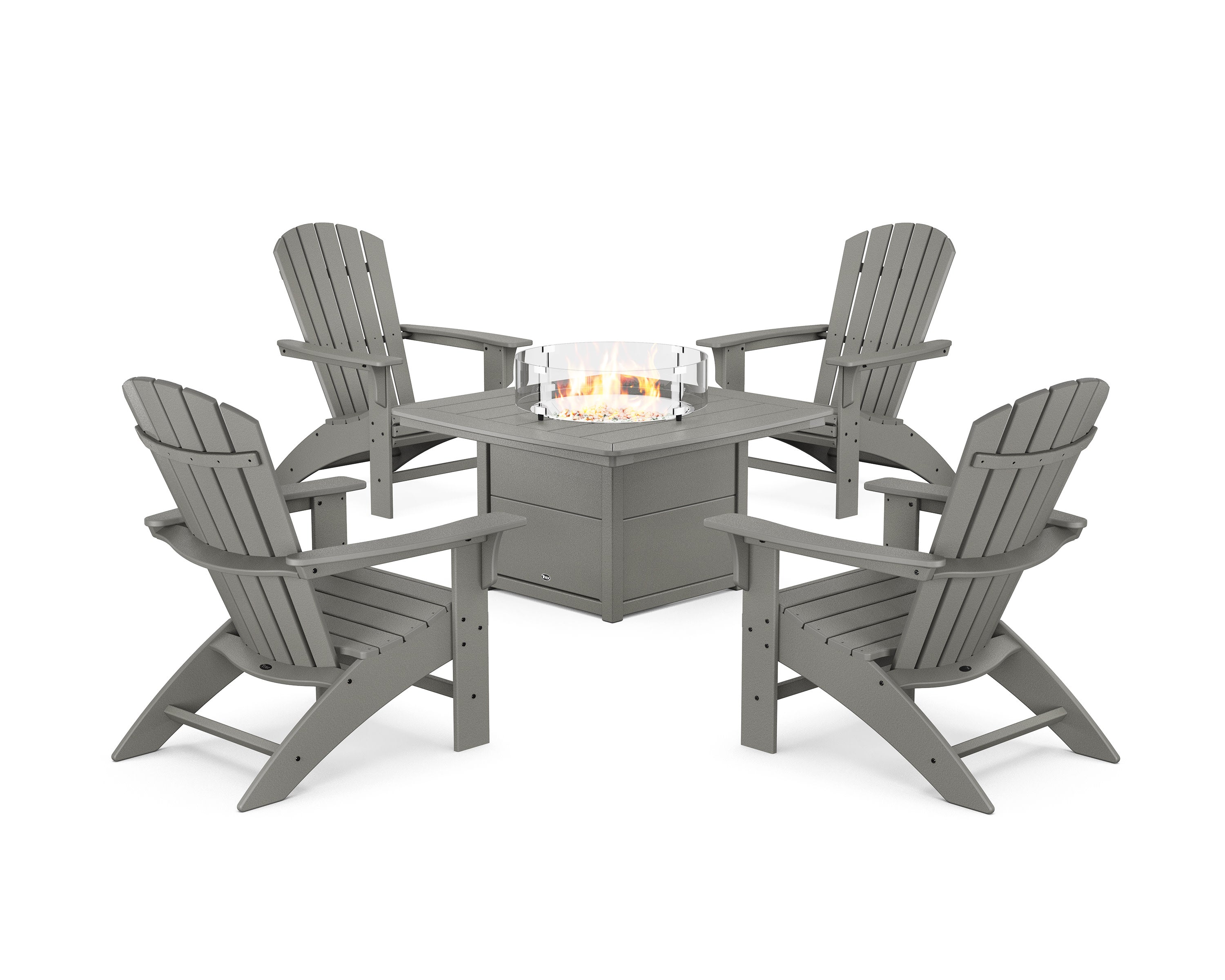 Yacht Club Adirondack 5-Piece Set with Fire Pit Table in Stepping Stone