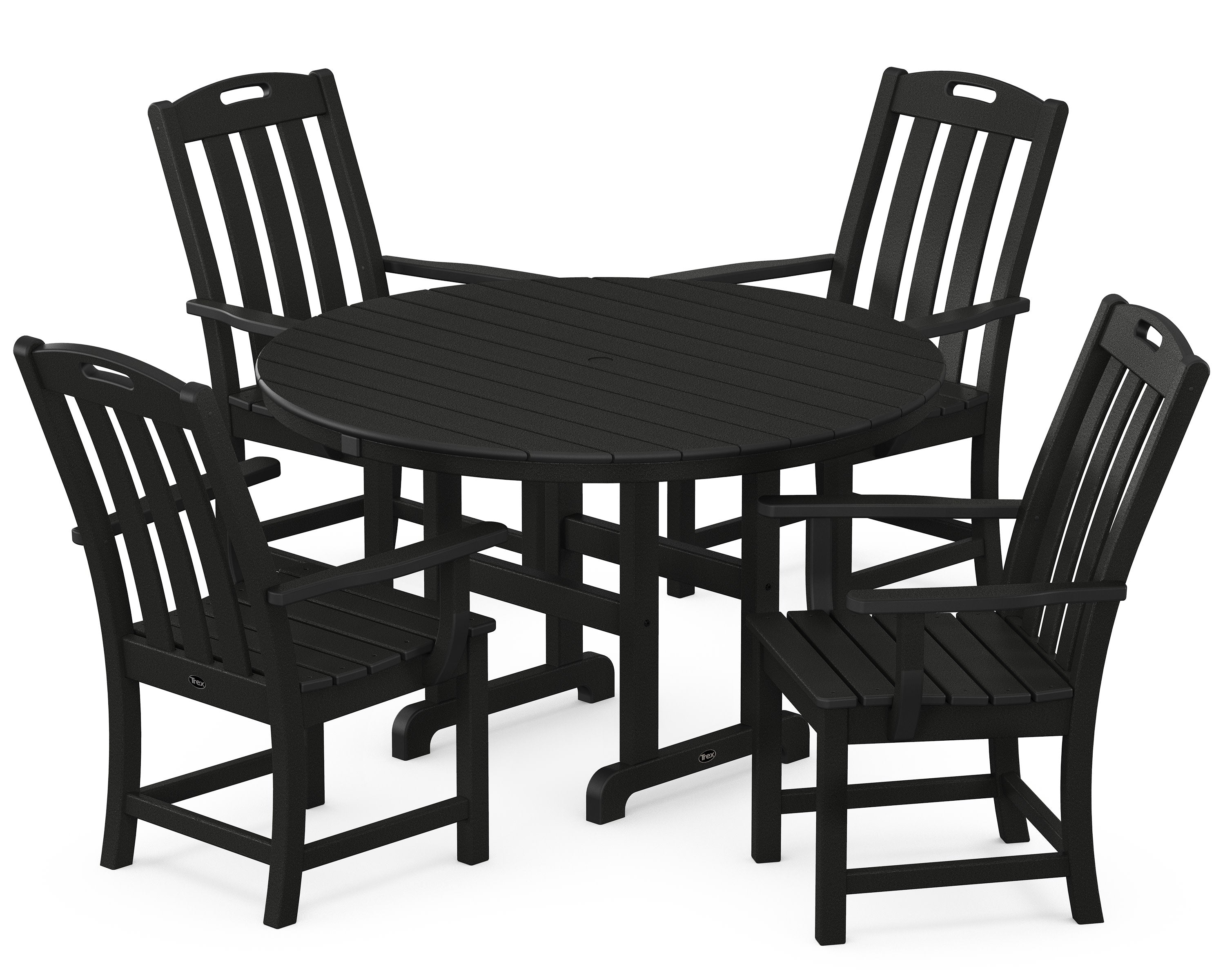 Yacht Club 5-Piece Round Arm Chair Dining Set in Charcoal Black