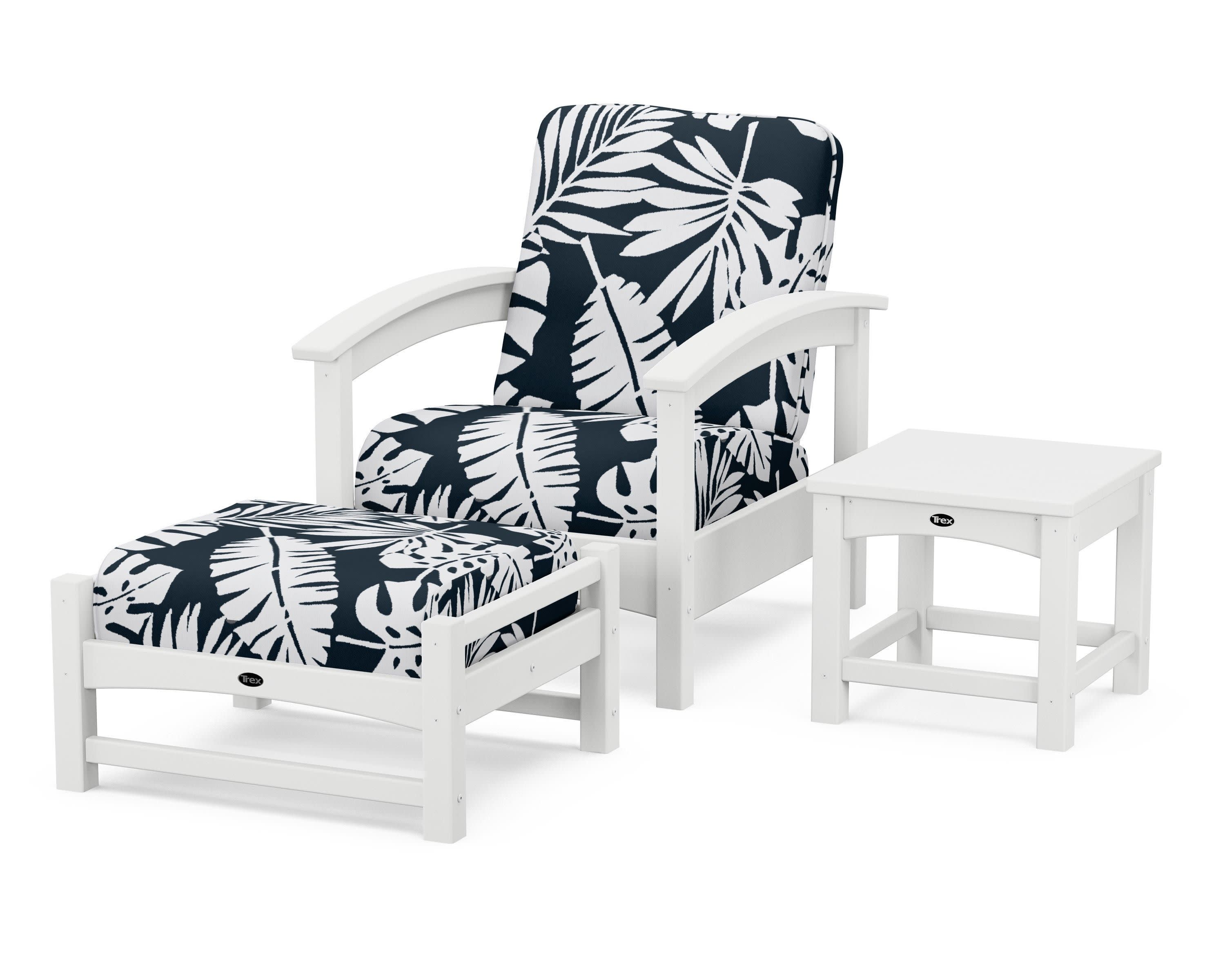 Rockport 3-Piece Deep Seating Set in Classic White / Leaf Marine Indigo