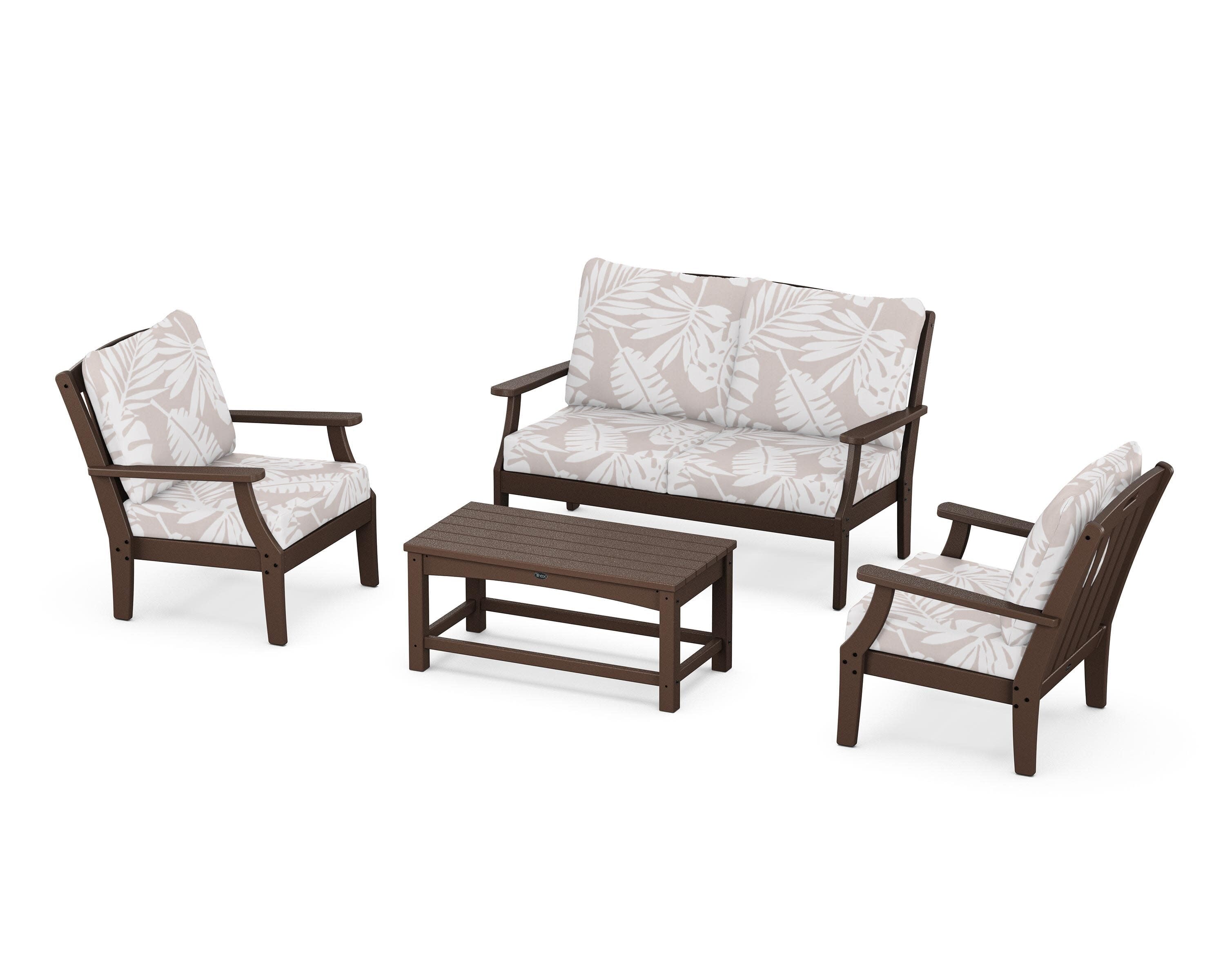Yacht Club 4-Piece Deep Seating Chair Set in Vintage Lantern / Leaf Dune Burlap