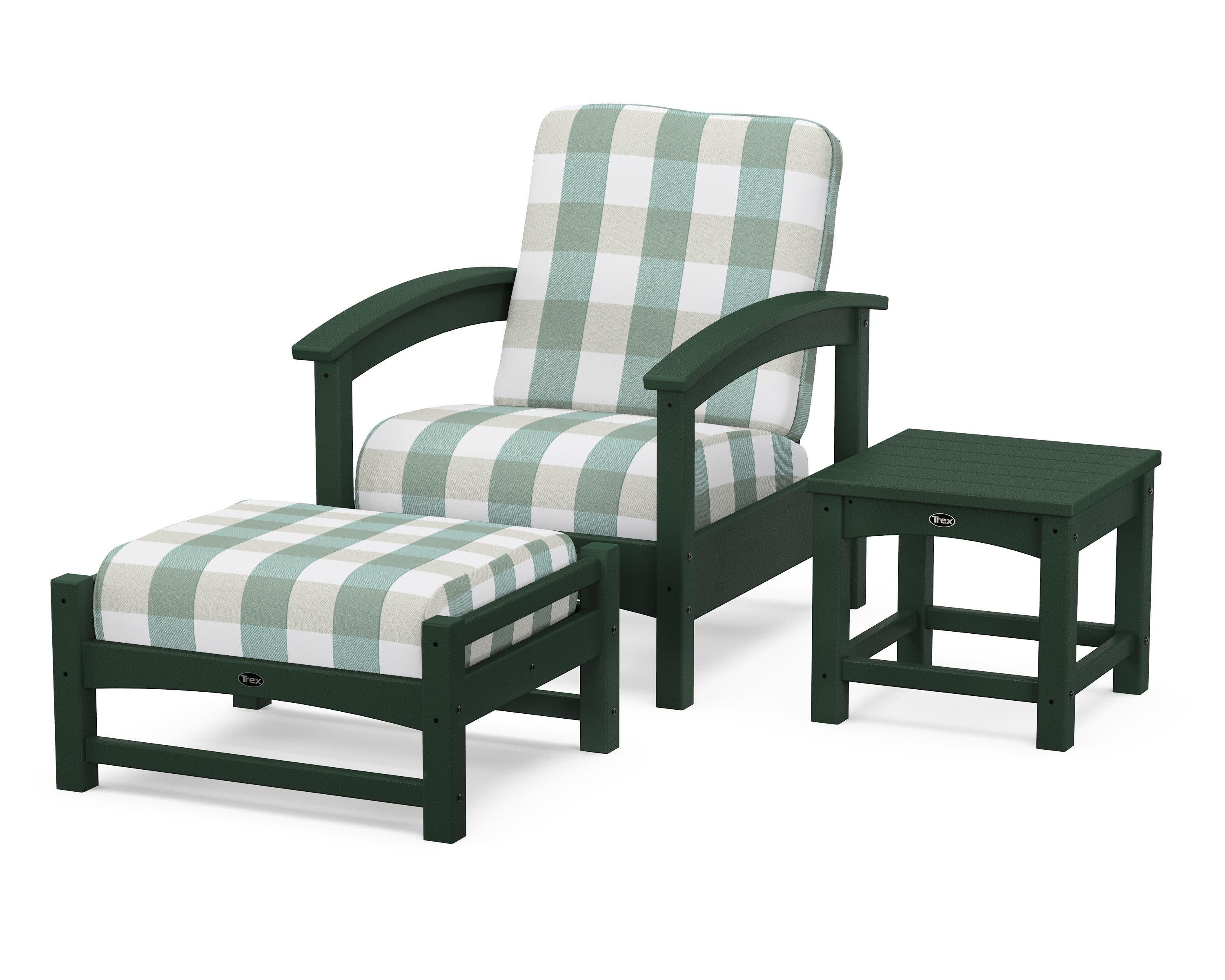 Rockport 3-Piece Deep Seating Set in Rainforest Canopy / Buffalo Plaid Glacier Spa