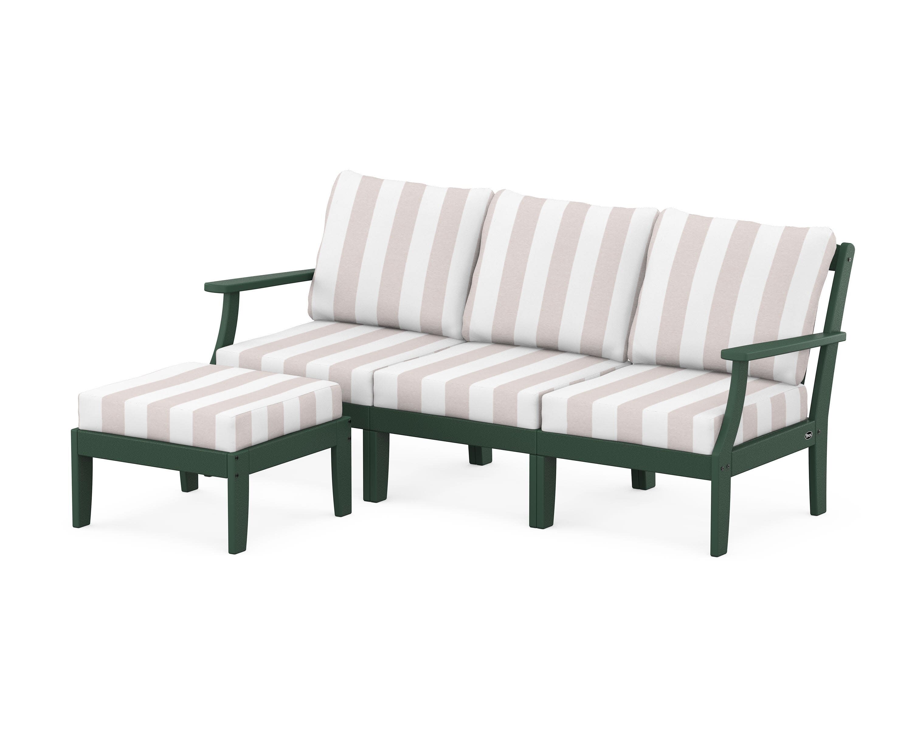 Yacht Club Modular 4-Piece Deep Seating Set with Ottoman in Rainforest Canopy / Cabana Stripe Dune Burlap