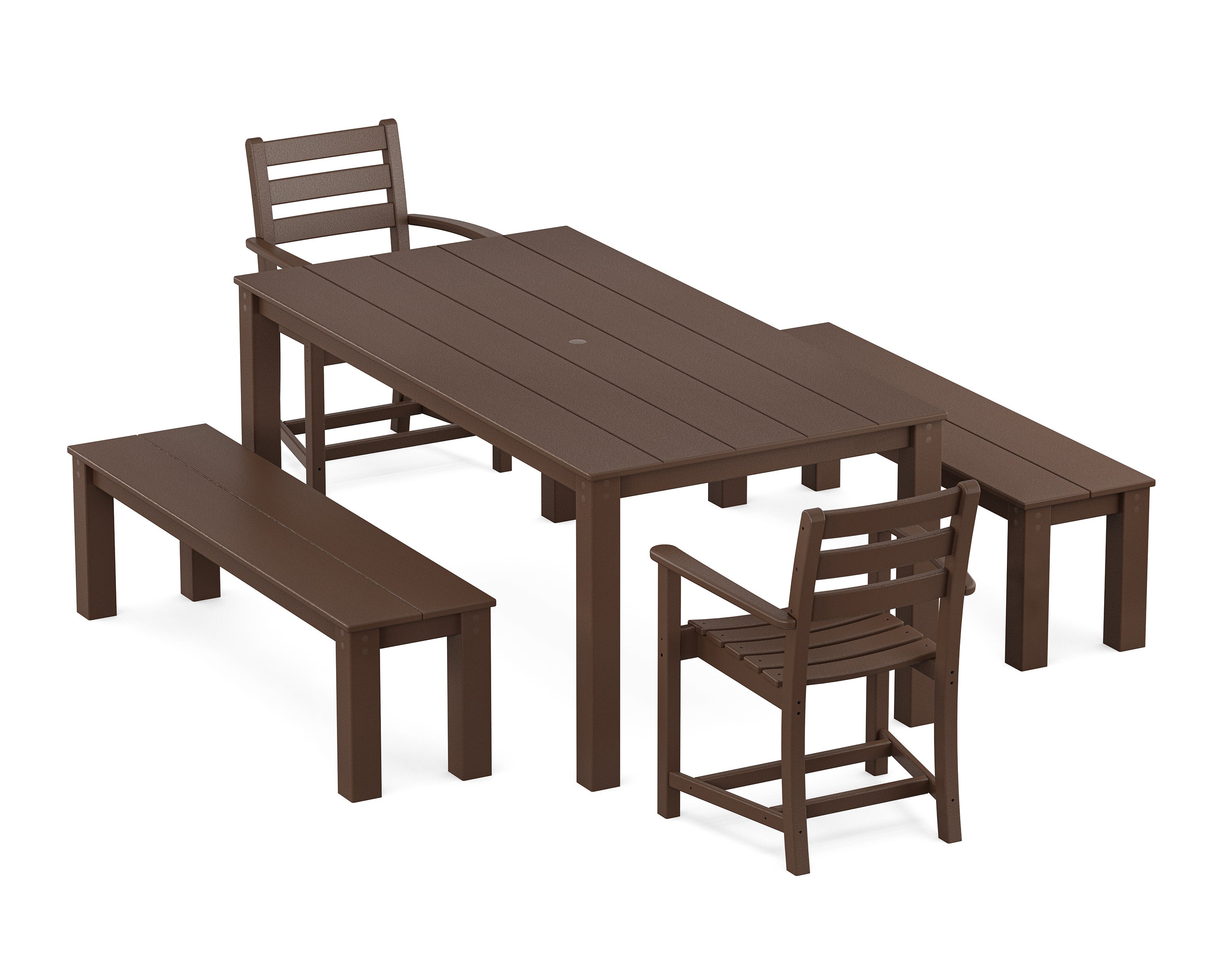Monterey Bay 5-Piece Parsons Dining Set with Benches in Vintage Lantern