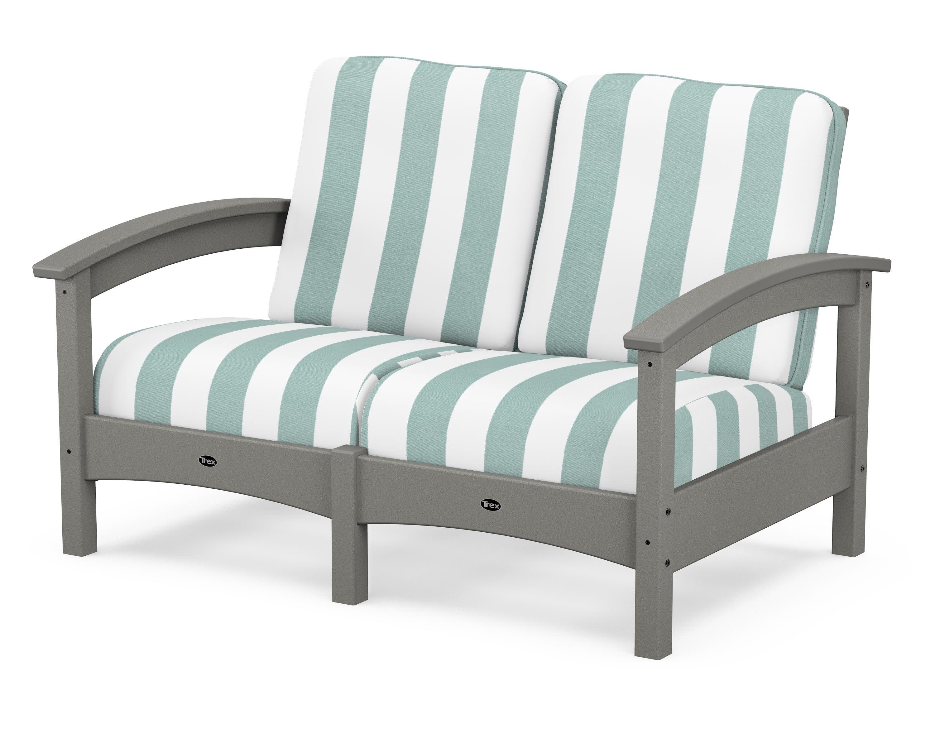 Rockport Club Loveseat in Stepping Stone / Cabana Stripe Glacier Spa