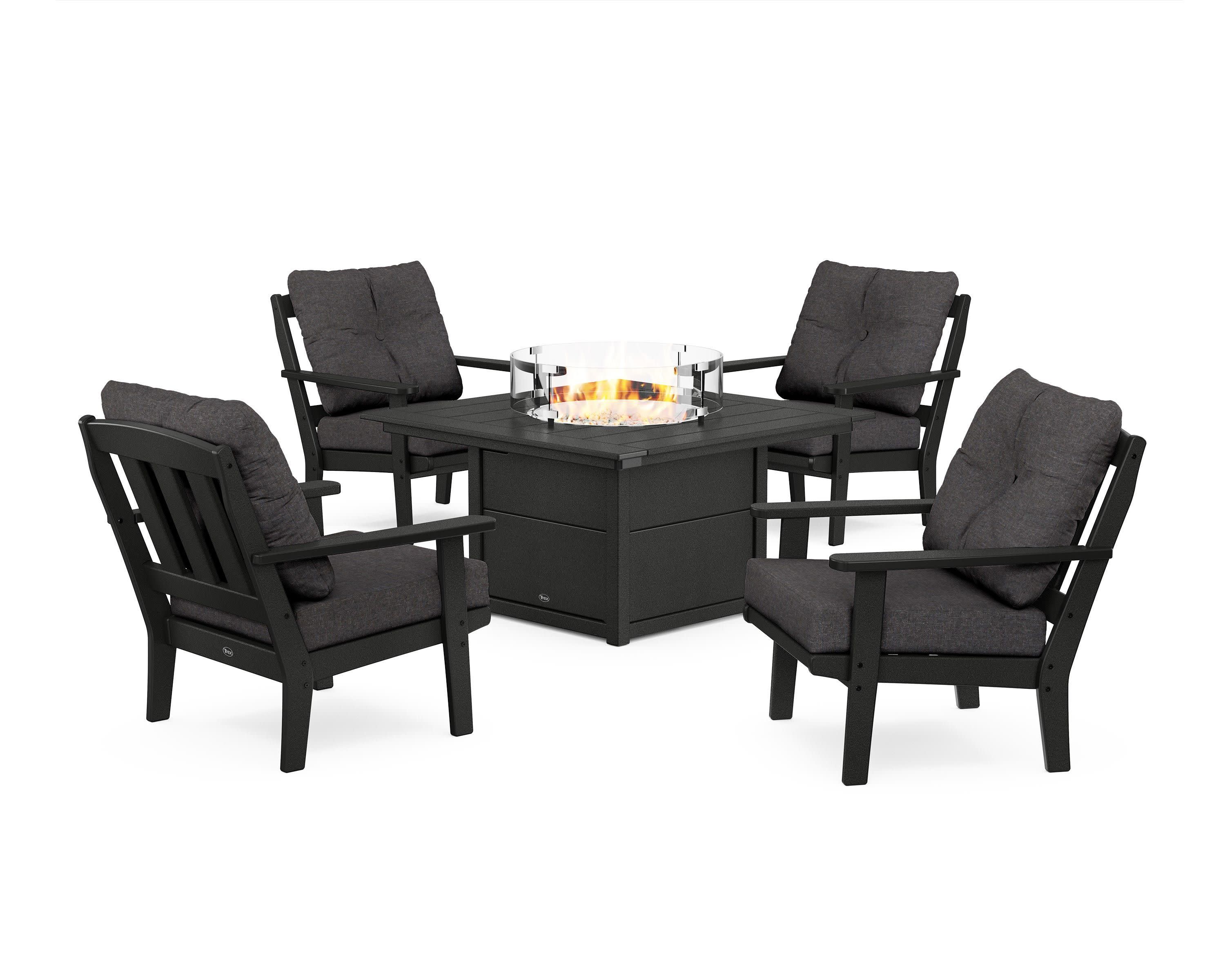 Cape Cod 5-Piece Deep Seating Set with Fire Pit Table in Charcoal Black / Ash Charcoal